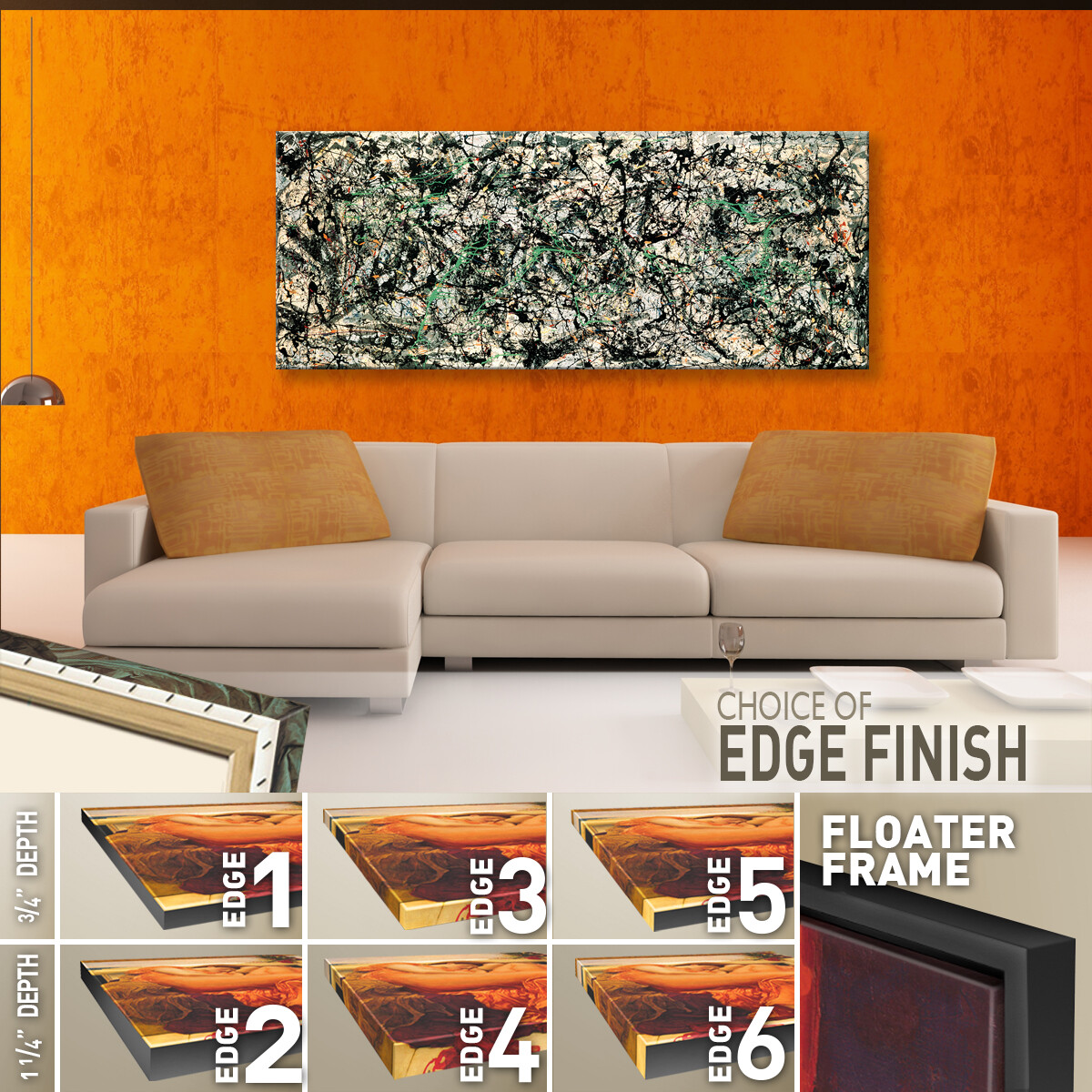 60W »x24H » LUCIFER 1947 by JACKSON POLLOCK DRIP SPLATTER Repro CHOICES of CANVAS