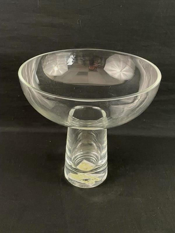 Floral Clear Glass Pedestal Vase 8.25&Prime; Tall Home Decor Flower Bowl