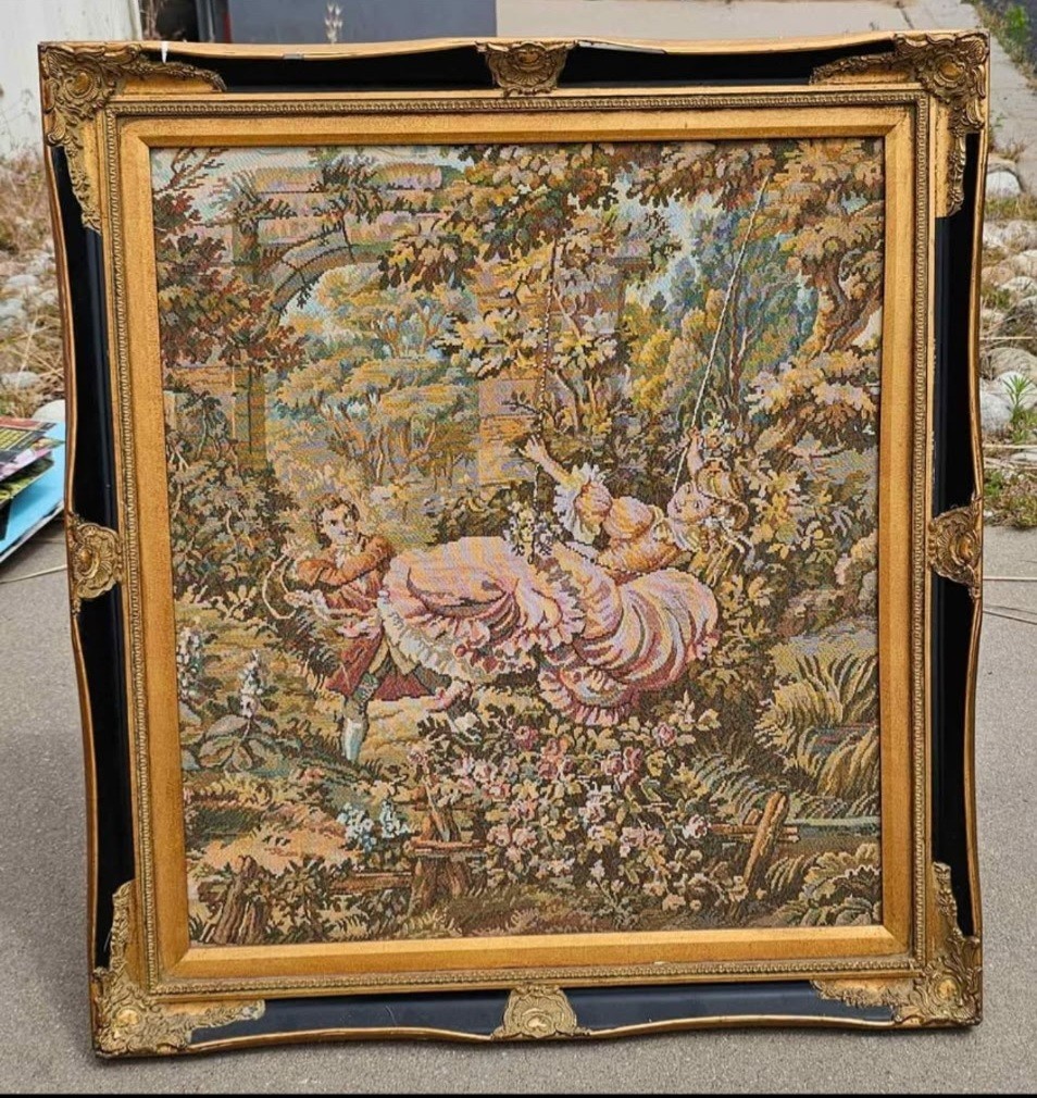 Framed Multicolor Romantic Couple Tapestry Wall Hanging Vertical