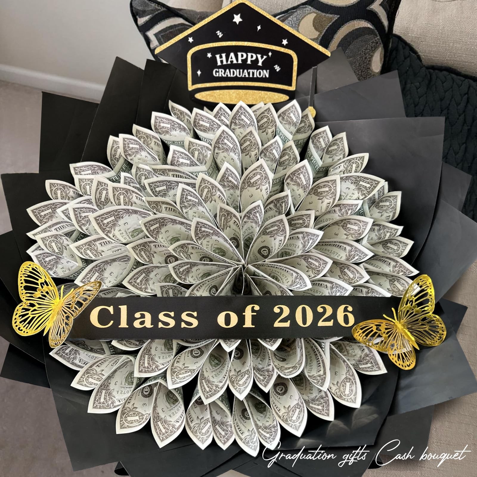 Graduation Gifts 2026 – DIY Money Bouquet for Her 18&Prime;H x 17&Prime;W x 1&Prime;D, Black