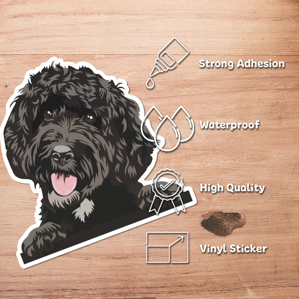 Black Goldendoodle Cockapoo Dog Sticker Peeking Pet Decal Water-resistant Vinyl
