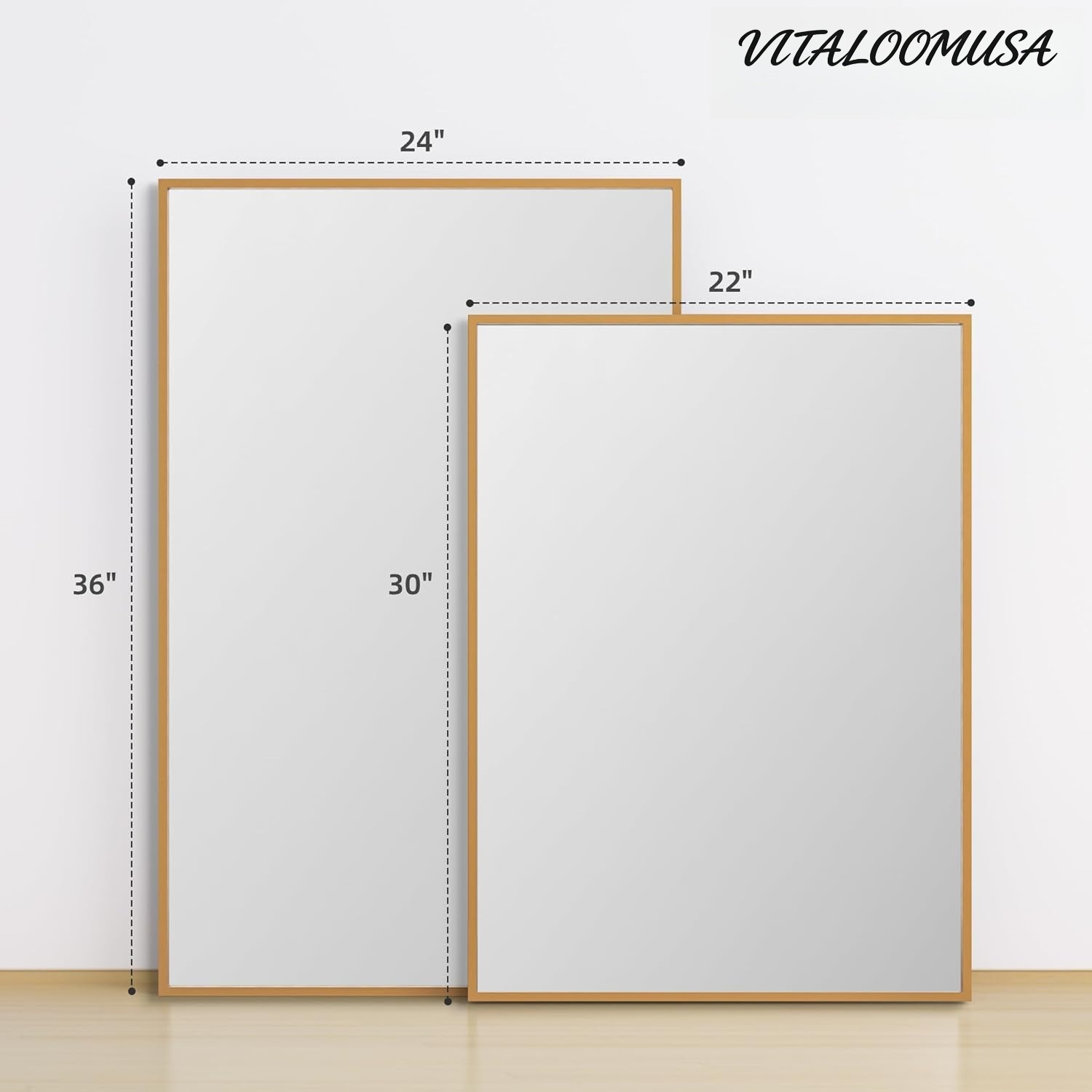 2-Pack 22&Prime;x30&Prime; Matte Gold Vanity Mirror, Wall Mount, Vertical or Horizontal