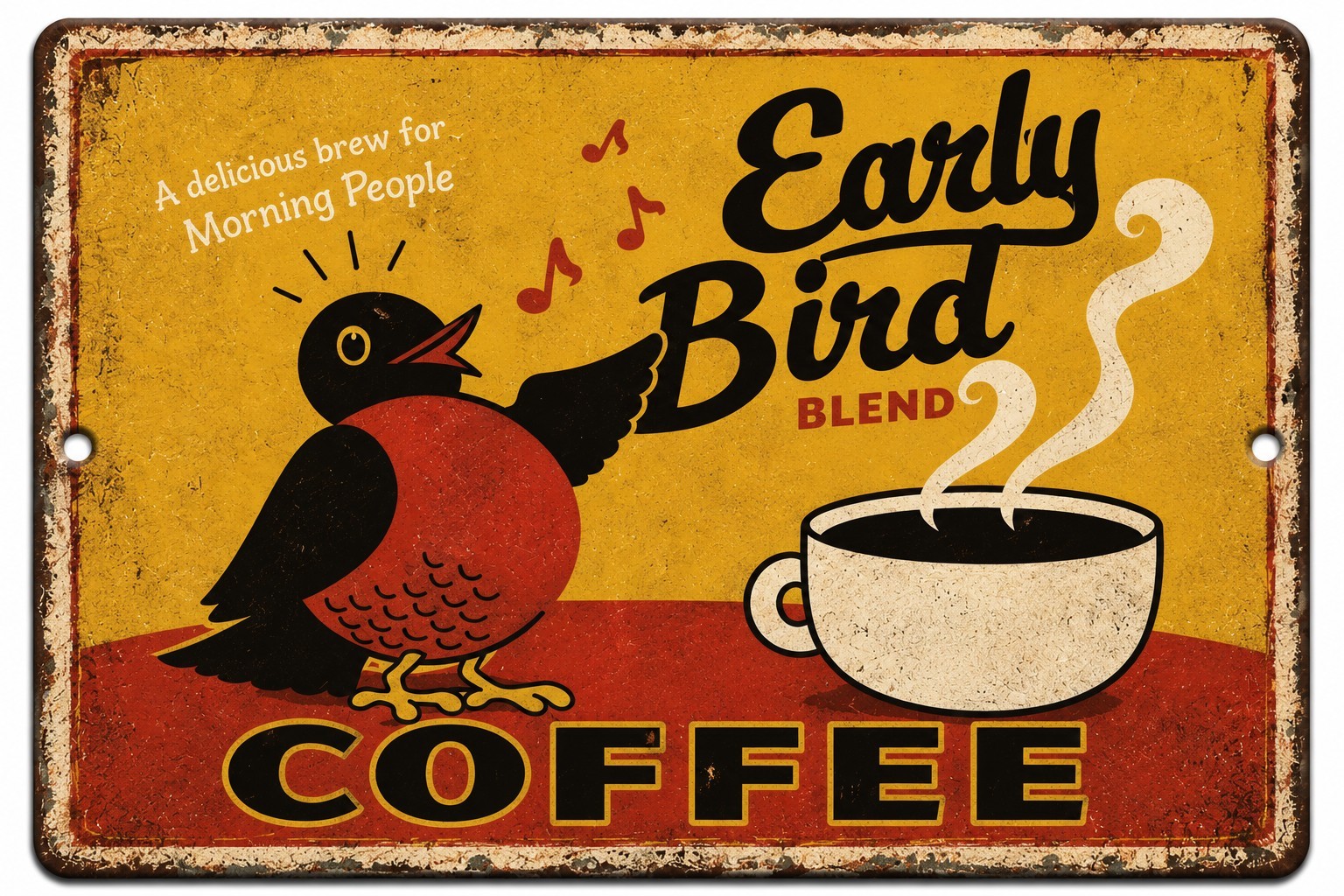 Early Bird Coffee Metal Sign Vintage Retro Kitchen Café Wall Decor 12×8 Rustic