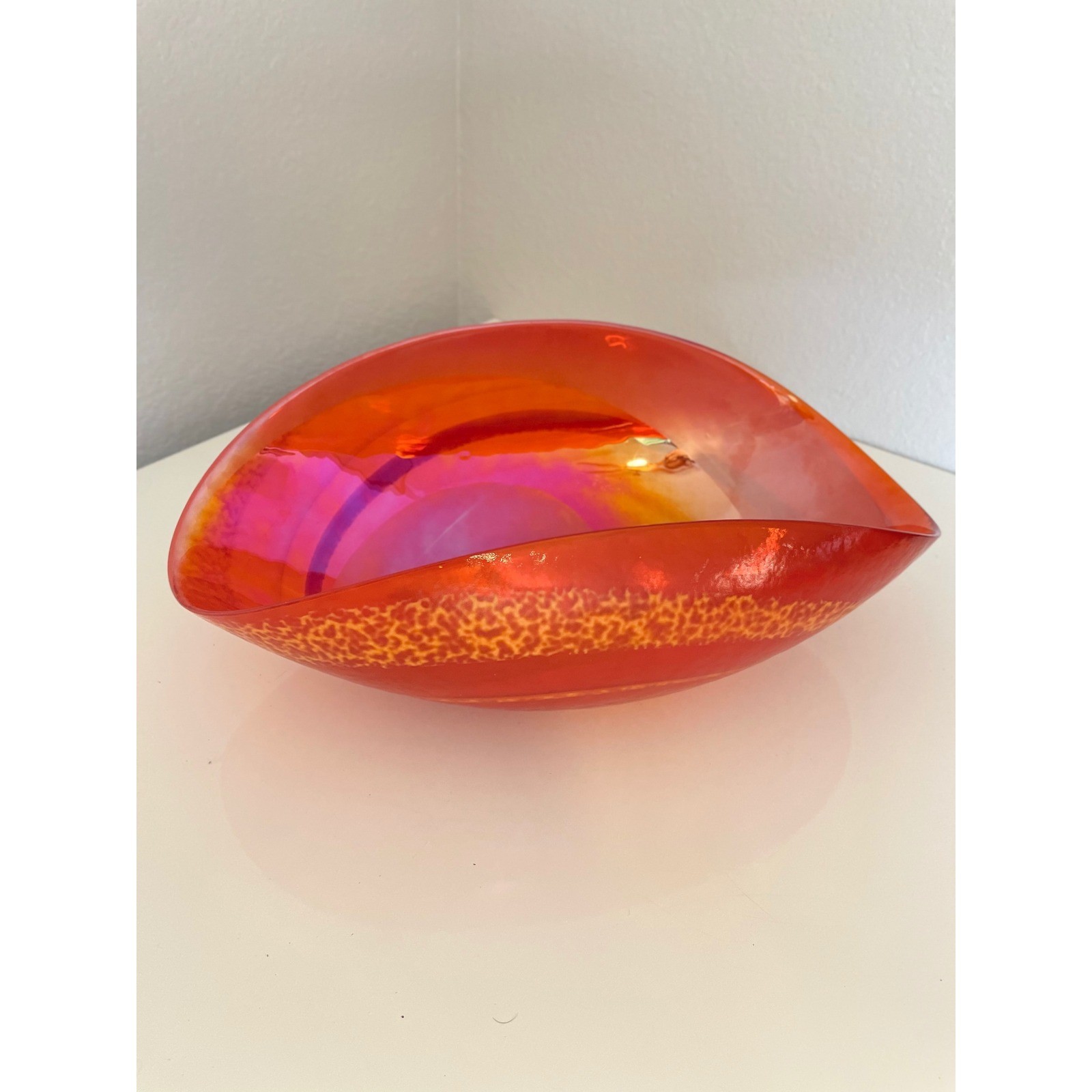 Murano Glass Red Orange Fuchsia Swirl Oval Decorative Bowl Made in Italy
