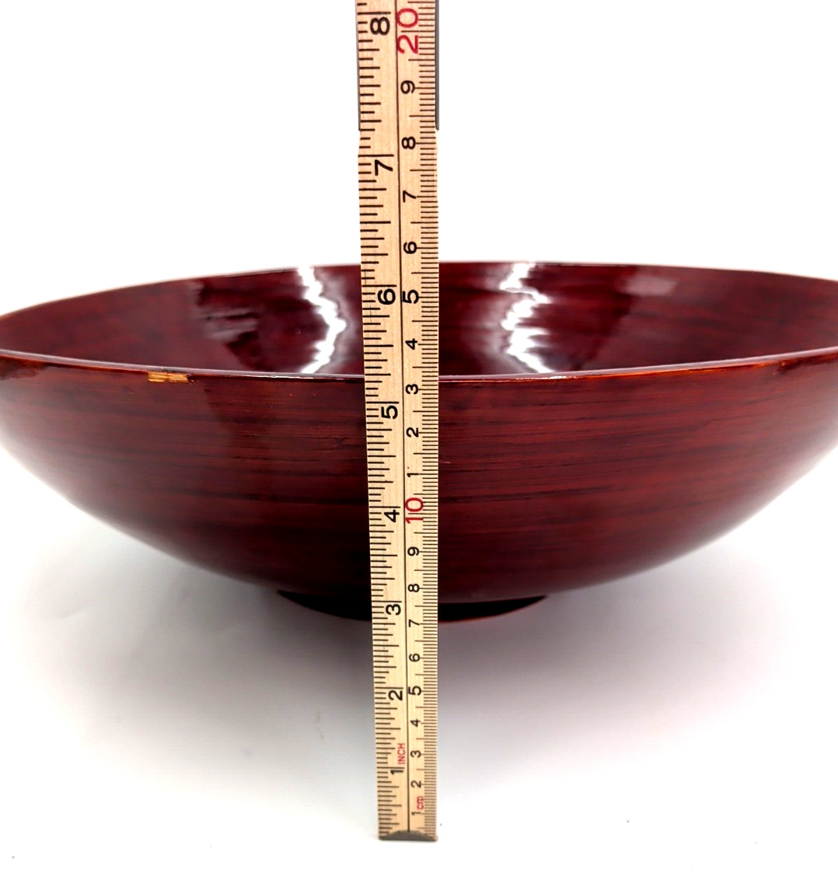 Dark Red Decorative Spun Bamboo Bowl Lacquer Finish 16&Prime; Diameter – See Photos