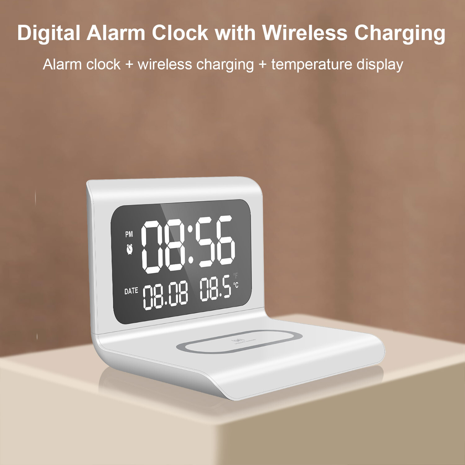 Digital Alarm Clock With Thermometer 15W Wireless Charger For iPhone Samsung