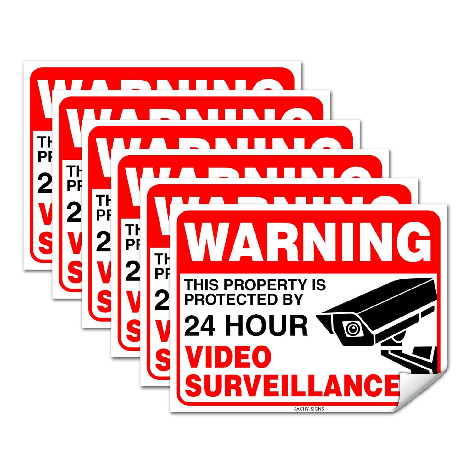 (Set of 6) Warning – 24 HR Video Surveillance Sticker- 3&Prime; x 4&Prime; – Durable Self…