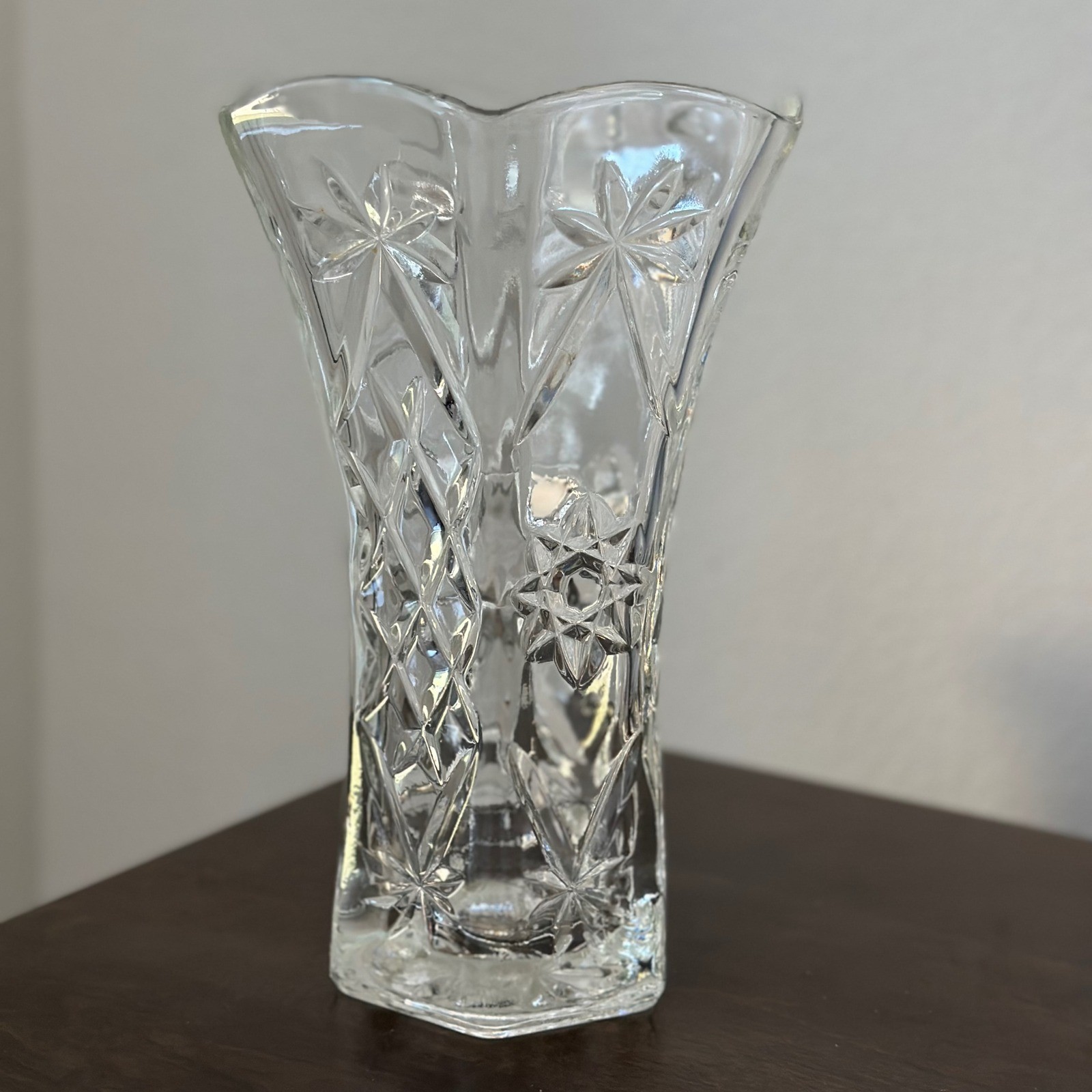 Anchor Hocking « EAPC » Star of David Crystal Clear Glass Starburst Geometric Vase