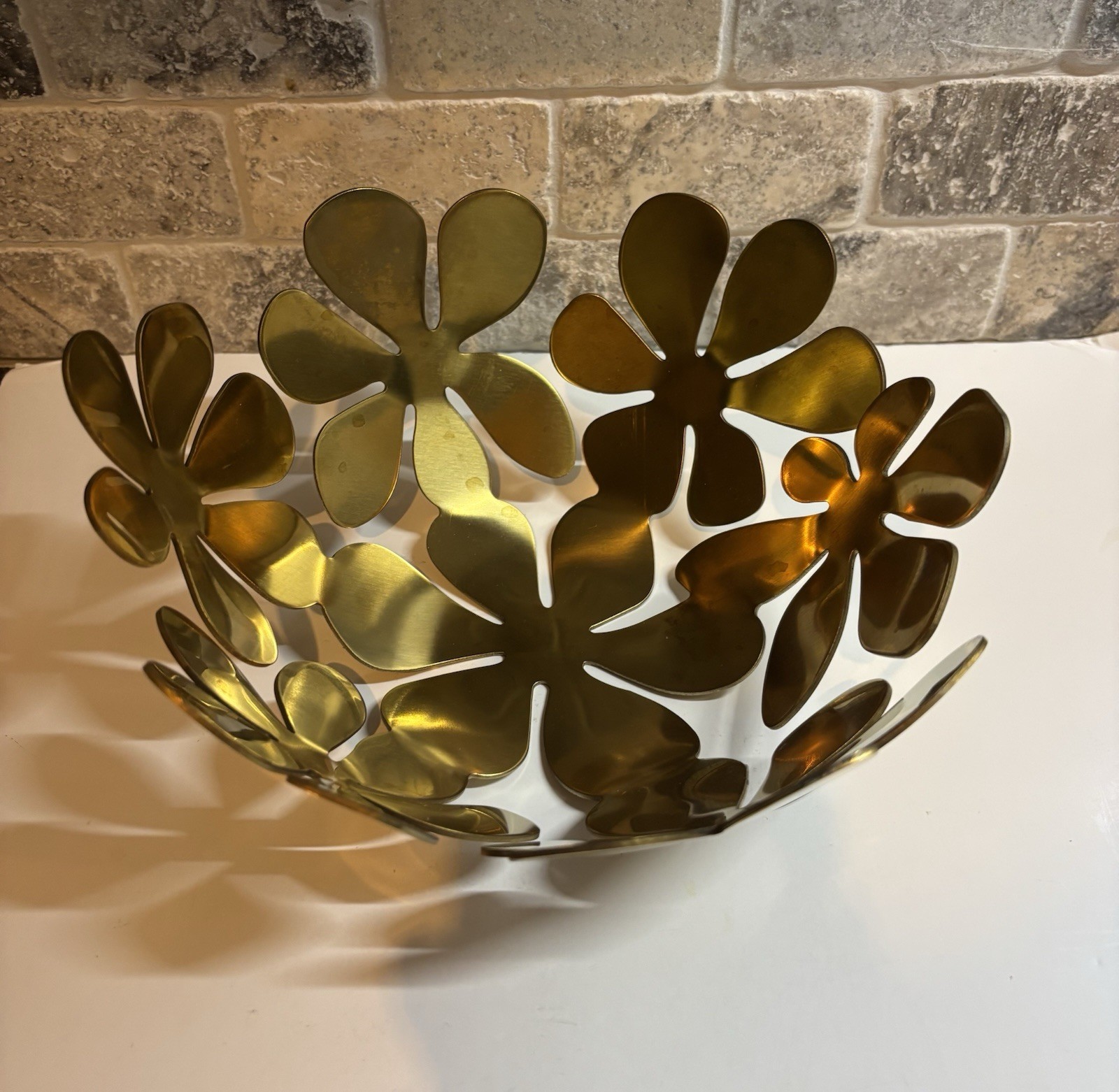 Ikea Stockholm Gold Metal Flower Bowl 8&Prime; 1999 Vintage
