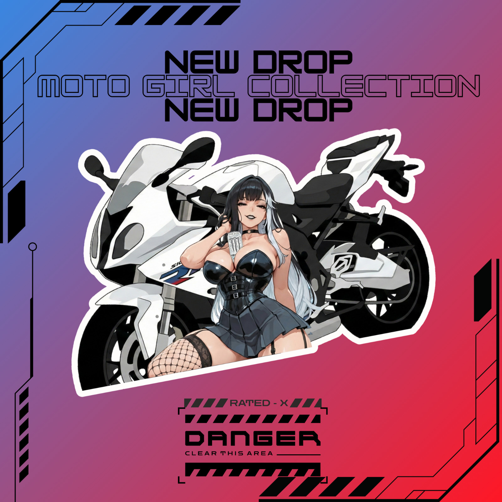 Motorcycle Goth Girl Sticker Decals | 3&Prime; X 4&Prime;