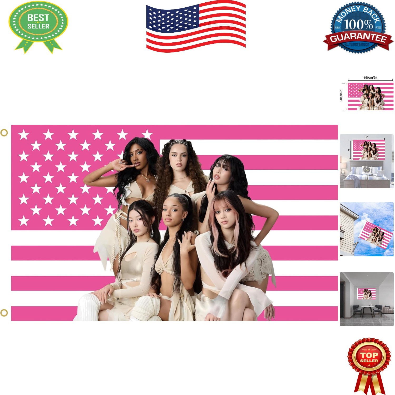 Versatile Pink and White American Flag Tapestry, Indoor/Outdoor Use, 3×5 FT