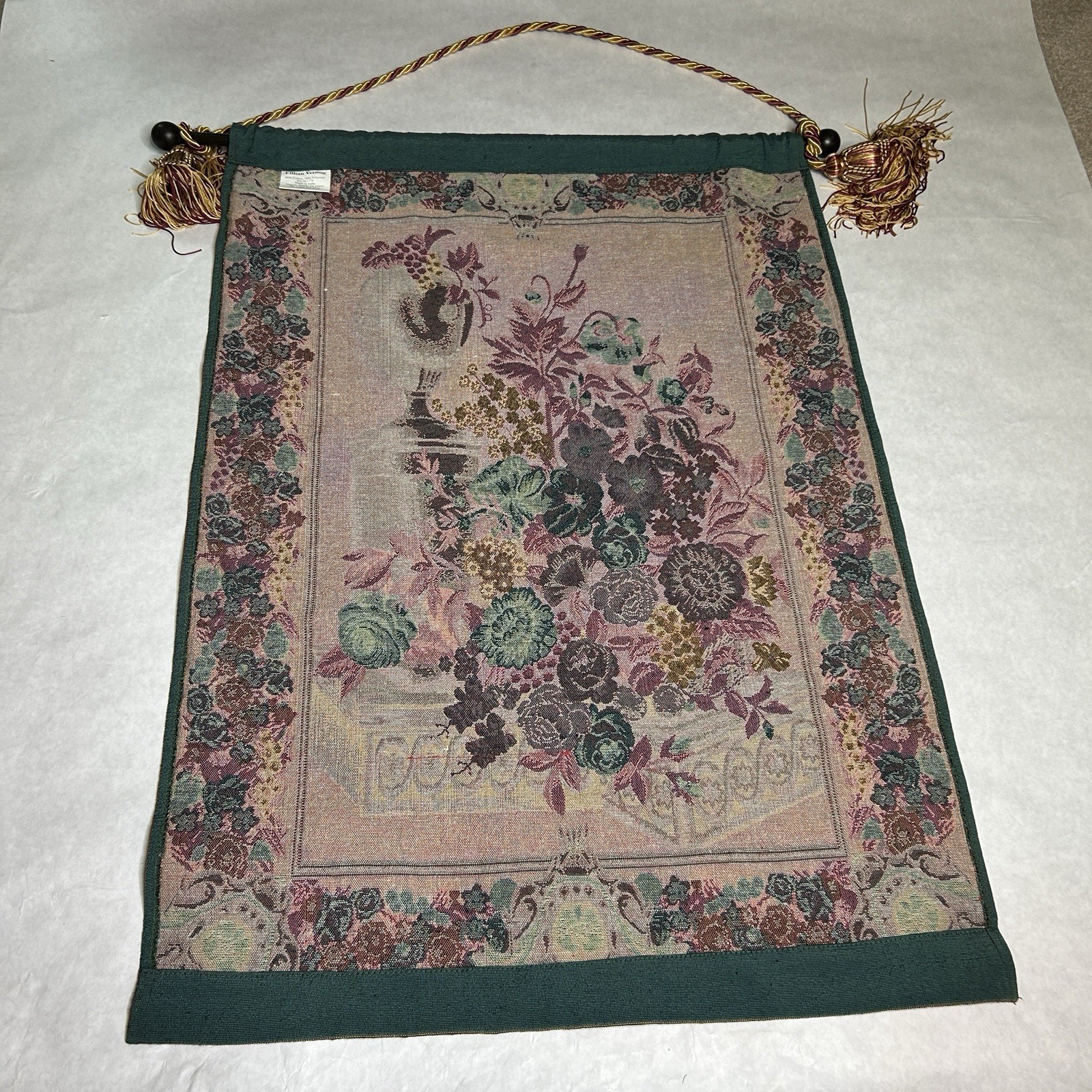 Lillian Vernon Tapestry W/ Pole Wall Hanging Decor Floral 35&Prime;H x 25”W
