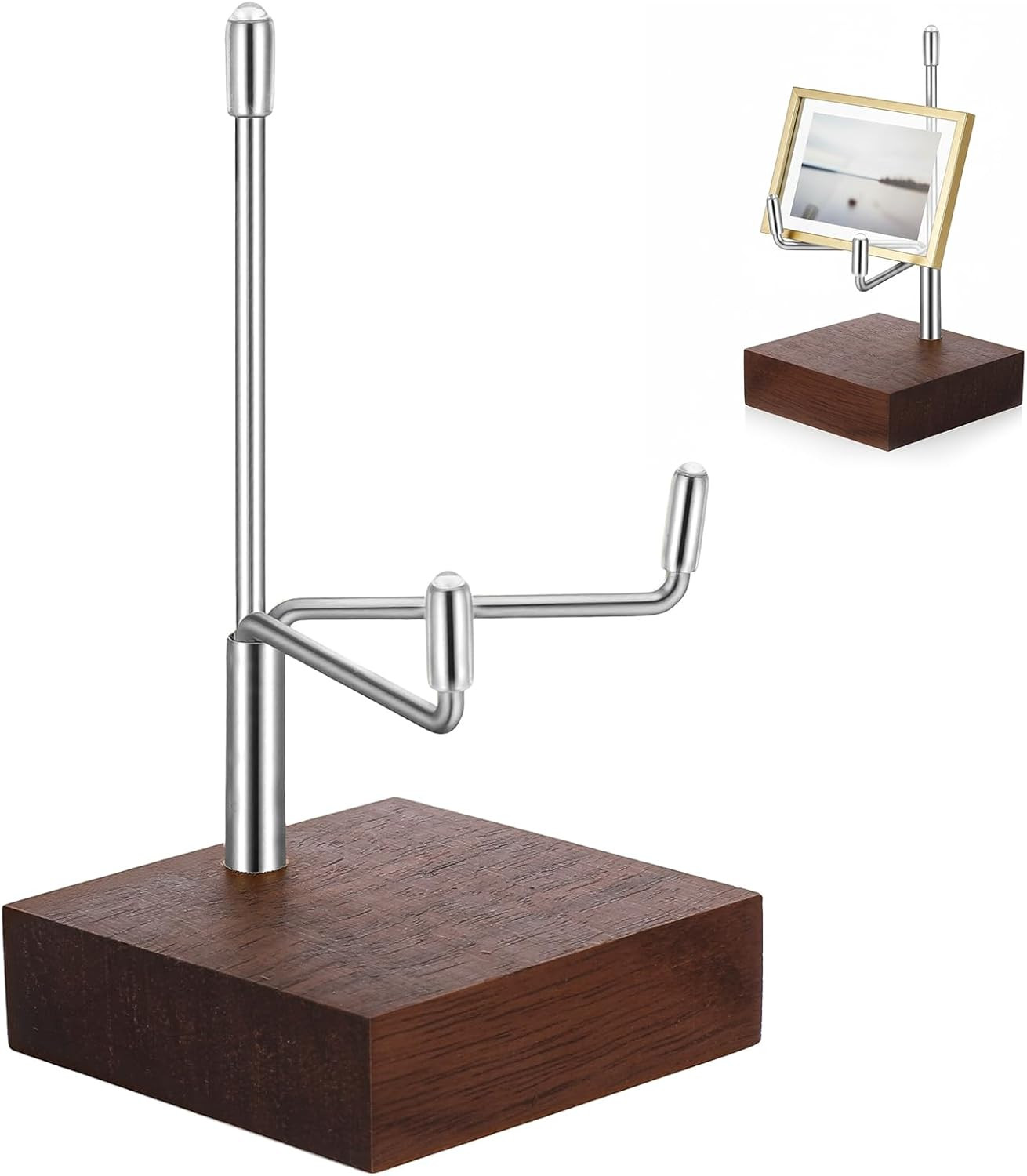 Small Silver Metal Arms Display Stand Easel with Wooden Base – Adjustable Small