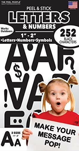 The Peel People 252 PC Peel and Stick Letters & Numbers, 1&Prime; and 2&Prime; Solid Black