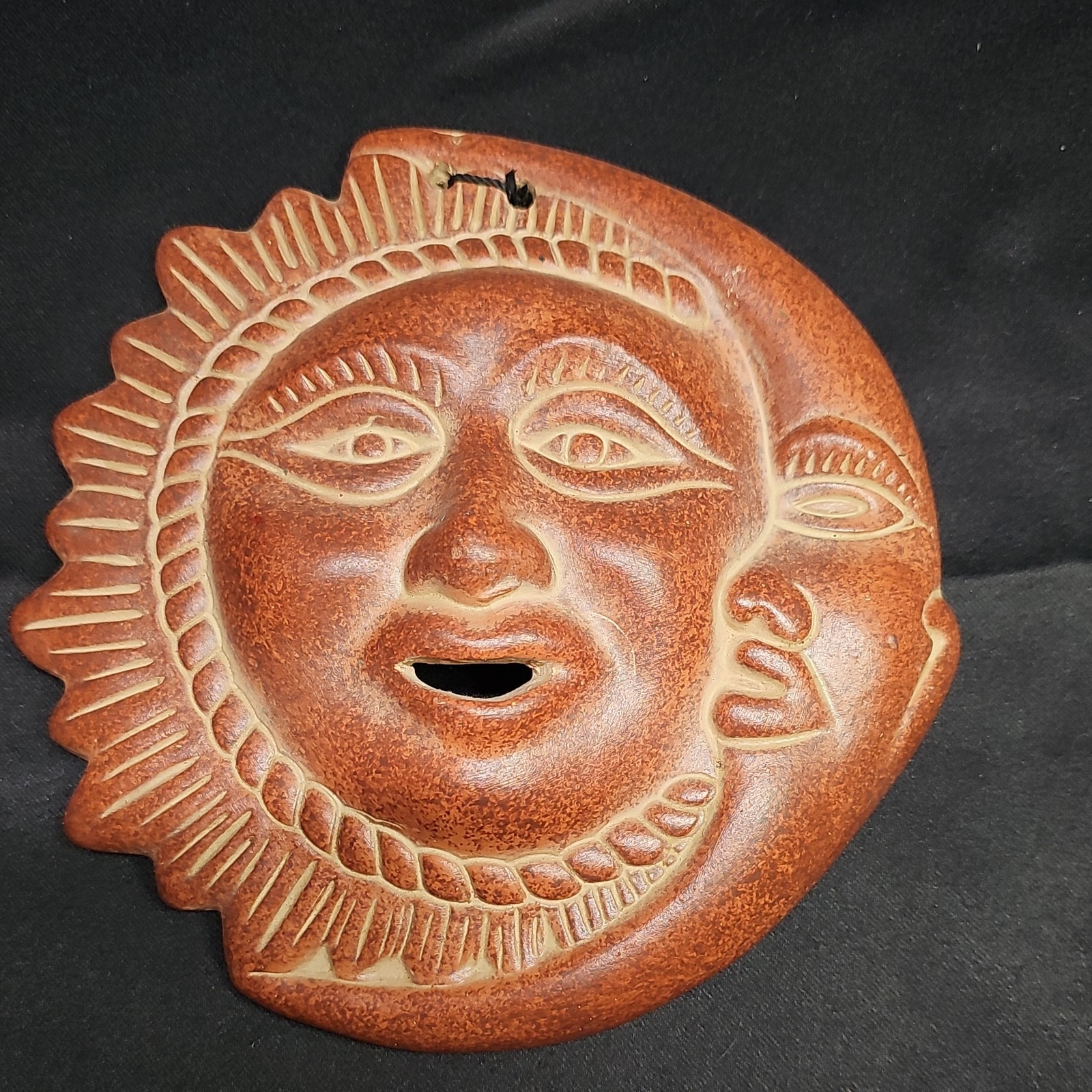 7&Prime; Terracotta Sun & Moon Face Clay Celestial Wall Art Pottery – Beautiful Detail