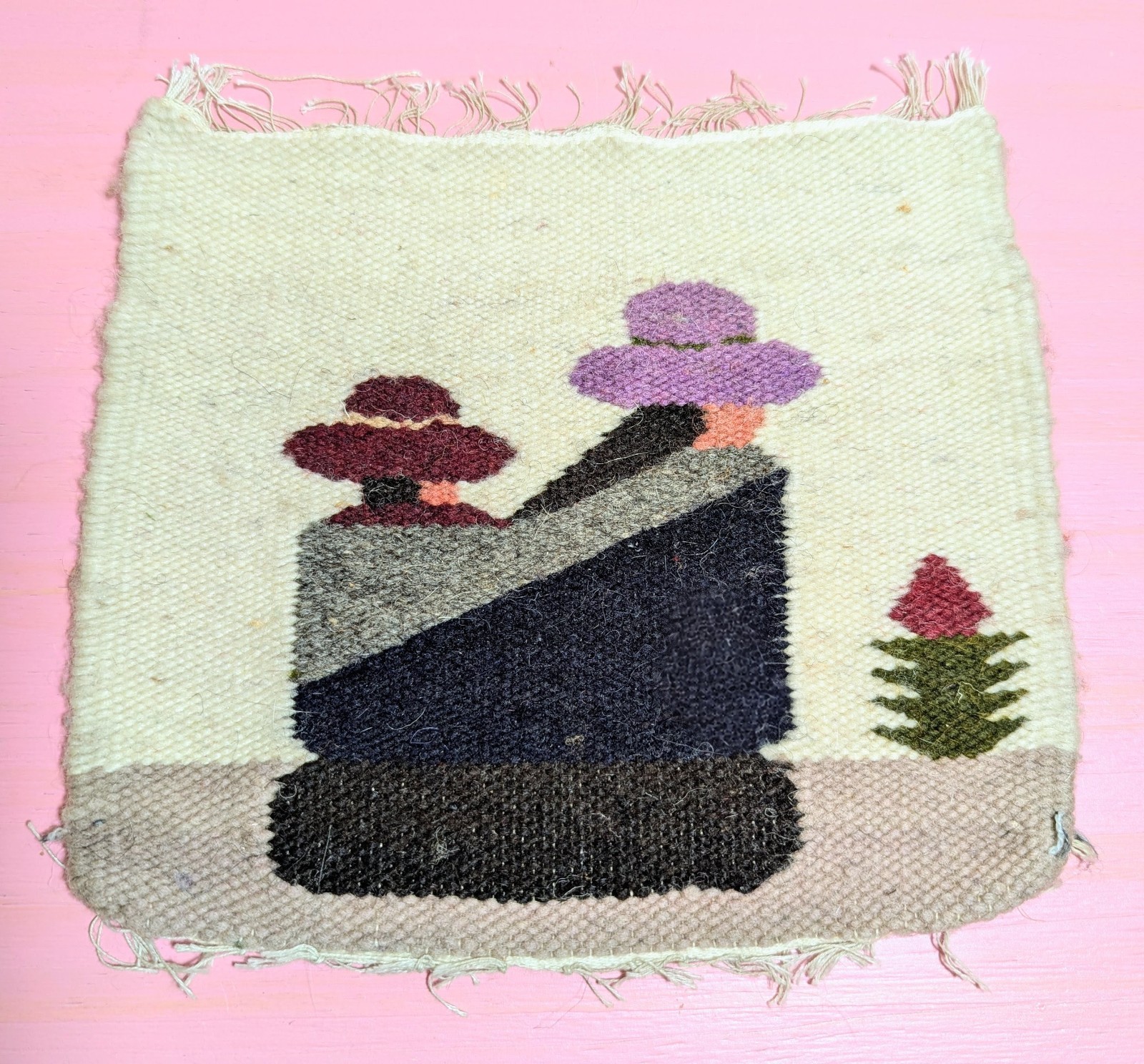 Vintage Peruvian Woman & Baby Hand Woven Wool Tapestry Wall Hanging 8&Prime;x7&Prime;