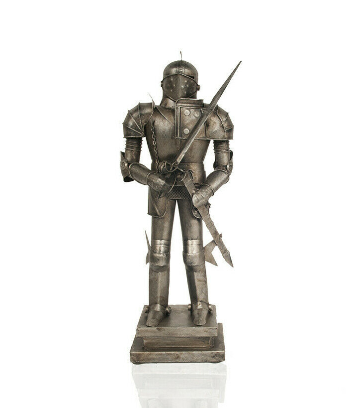 Medieval Knight Suit Of Armor Statue w Sword Metal Model 18&Prime; Figurine Home Decor