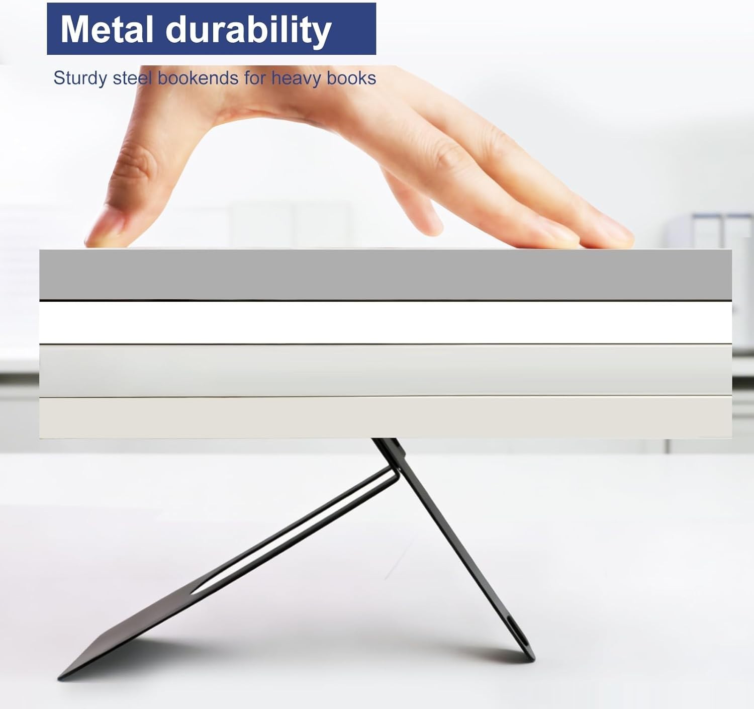 Metal Book Ends 4 Pack Heavy Duty Book Stopper for Books CDs Vinyl Shelf Organiz
