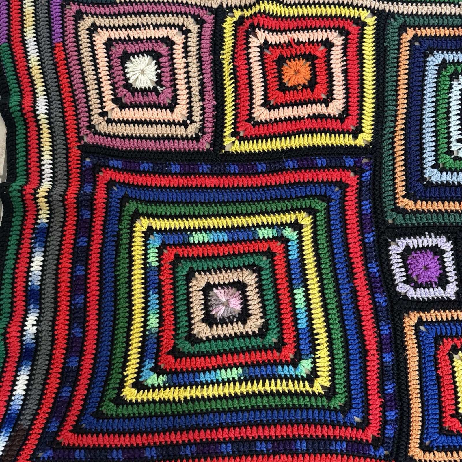 Crochet Afghan Throw Blanket Granny Square Roseanne Multicolored 39 X 59 Inches