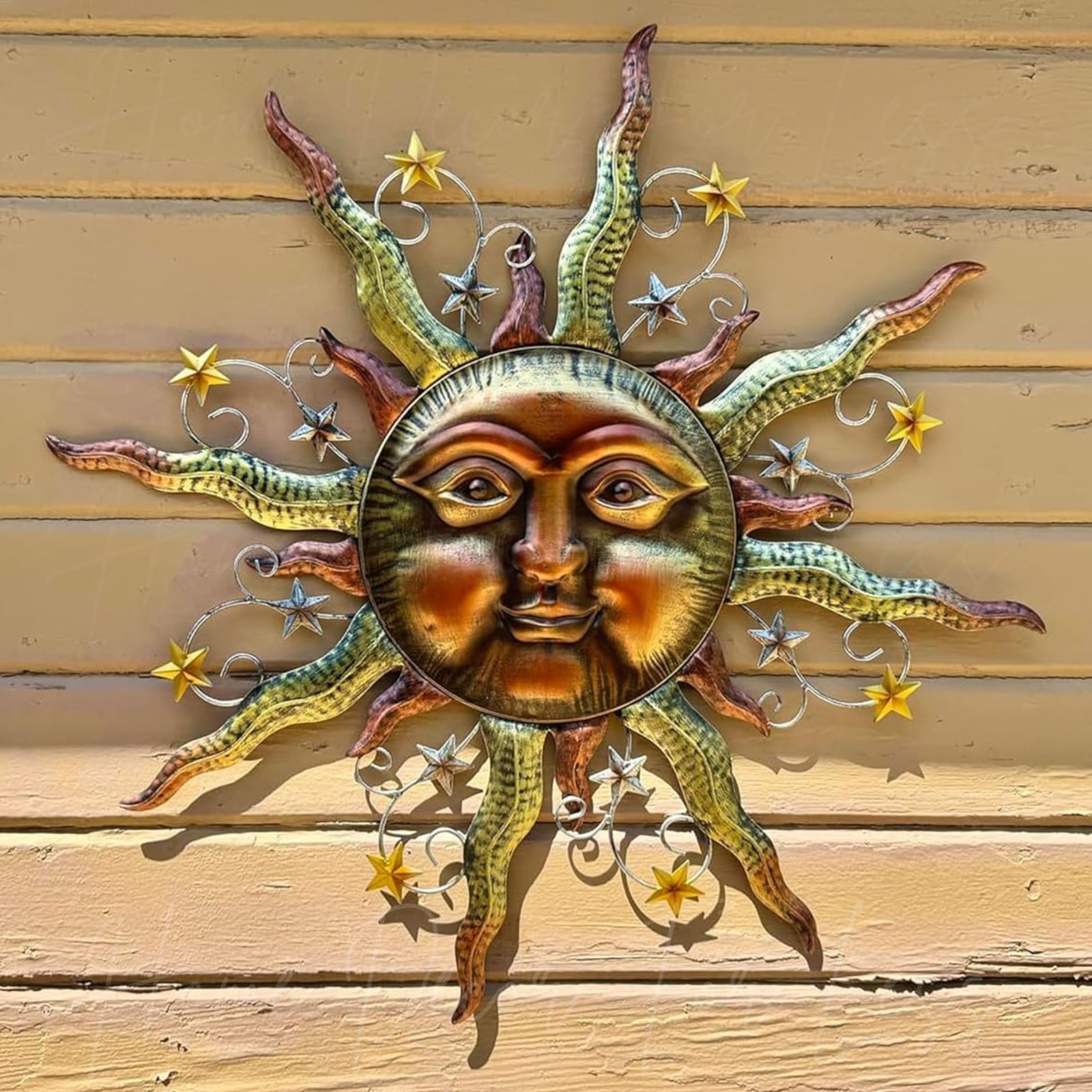 Bronze Metal Sun Stars Wall Art Garden Sculpture Indoor Outdoor Patio Home Decor