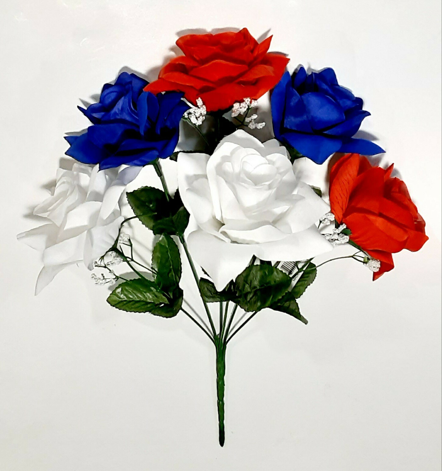Vibrant Red White & Blue Microfiber 6 – 4.5&Prime; Rose 13&Prime; Bush Patriotic Silk Flower