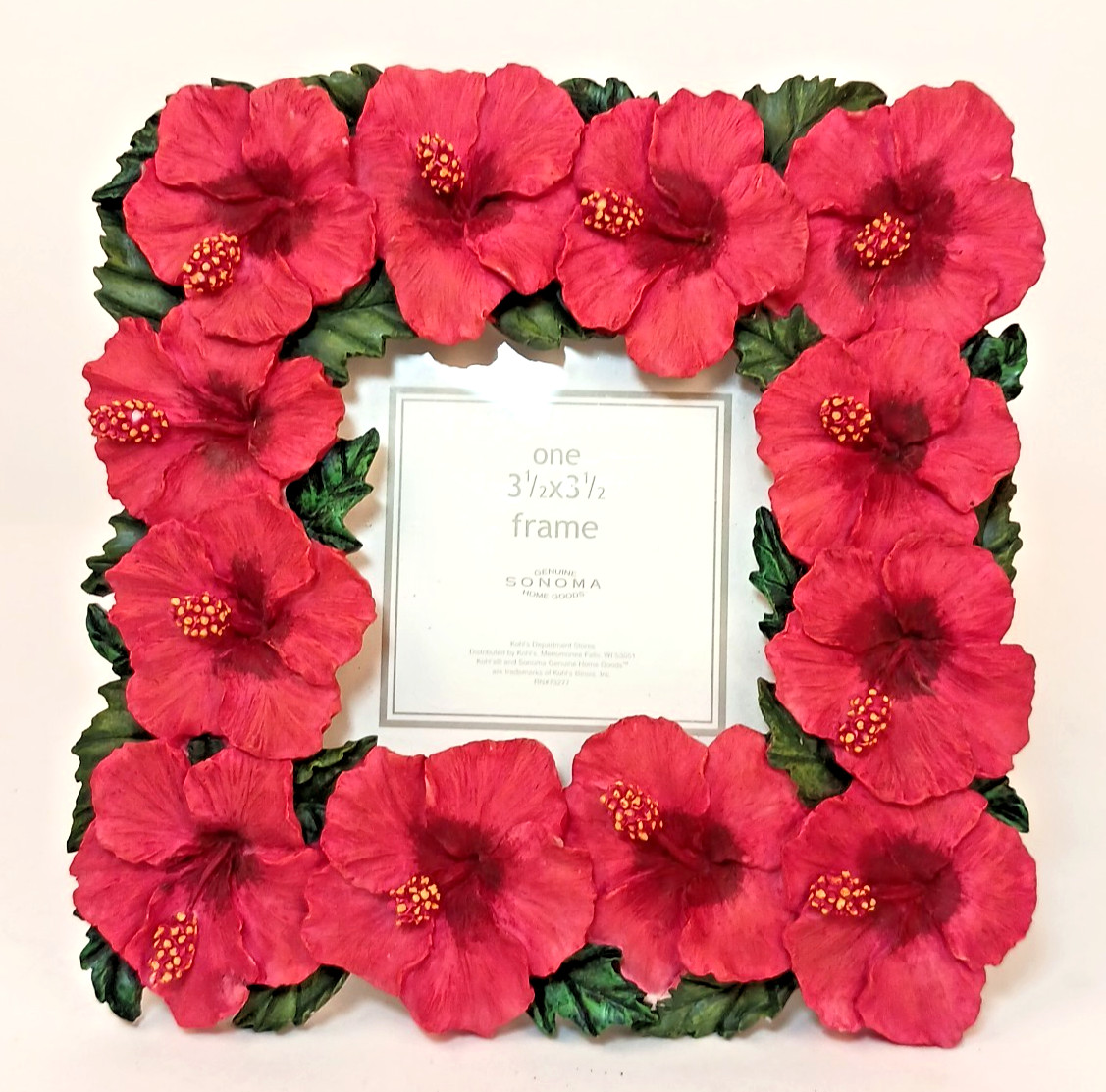 Sonoma 3D Red Hibiscus Floral Photo Frame Hawaiian Tropical Garden 3.5&Prime; Opening