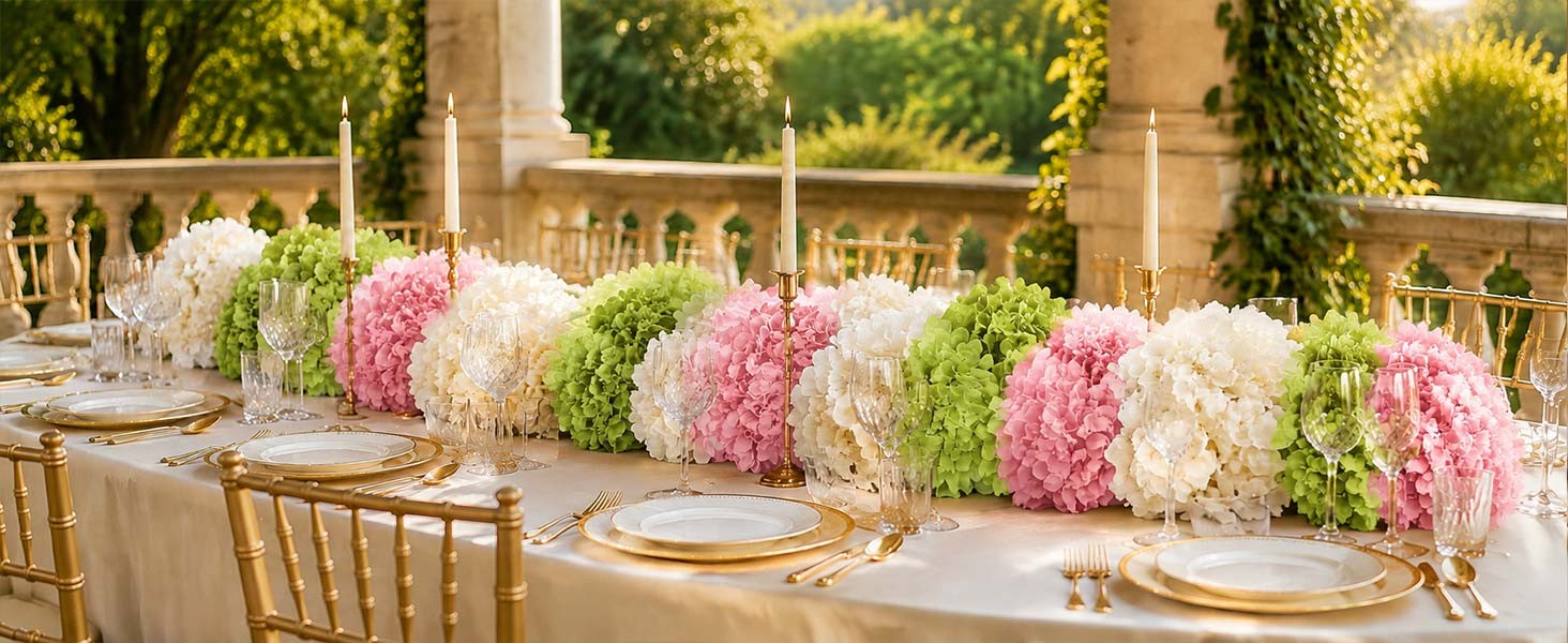 100Pcs Hydrangeas Artificial Flowers,Ivory Silk Fake Hydrangeas Flowers Heads