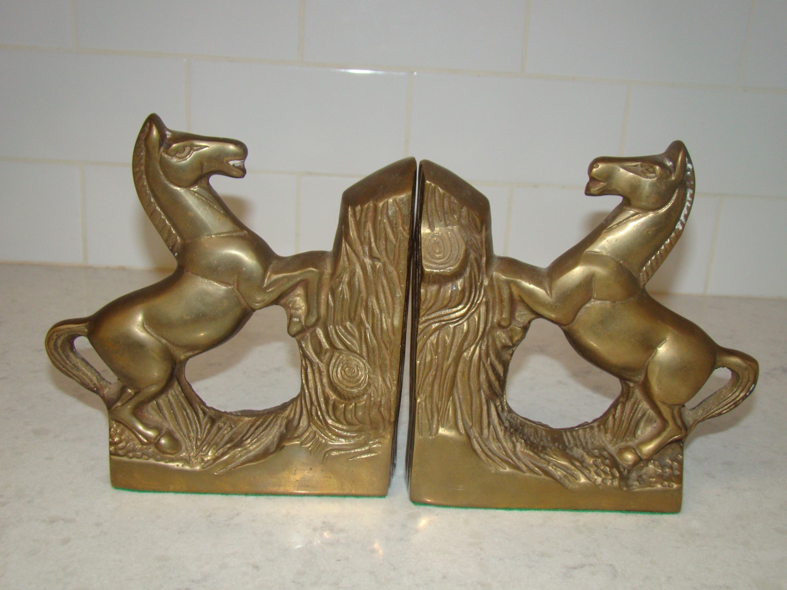 Vintage Solid Brass Rearing Horse Bookends 6.5&Prime; Tall 2 lb 2 oz each