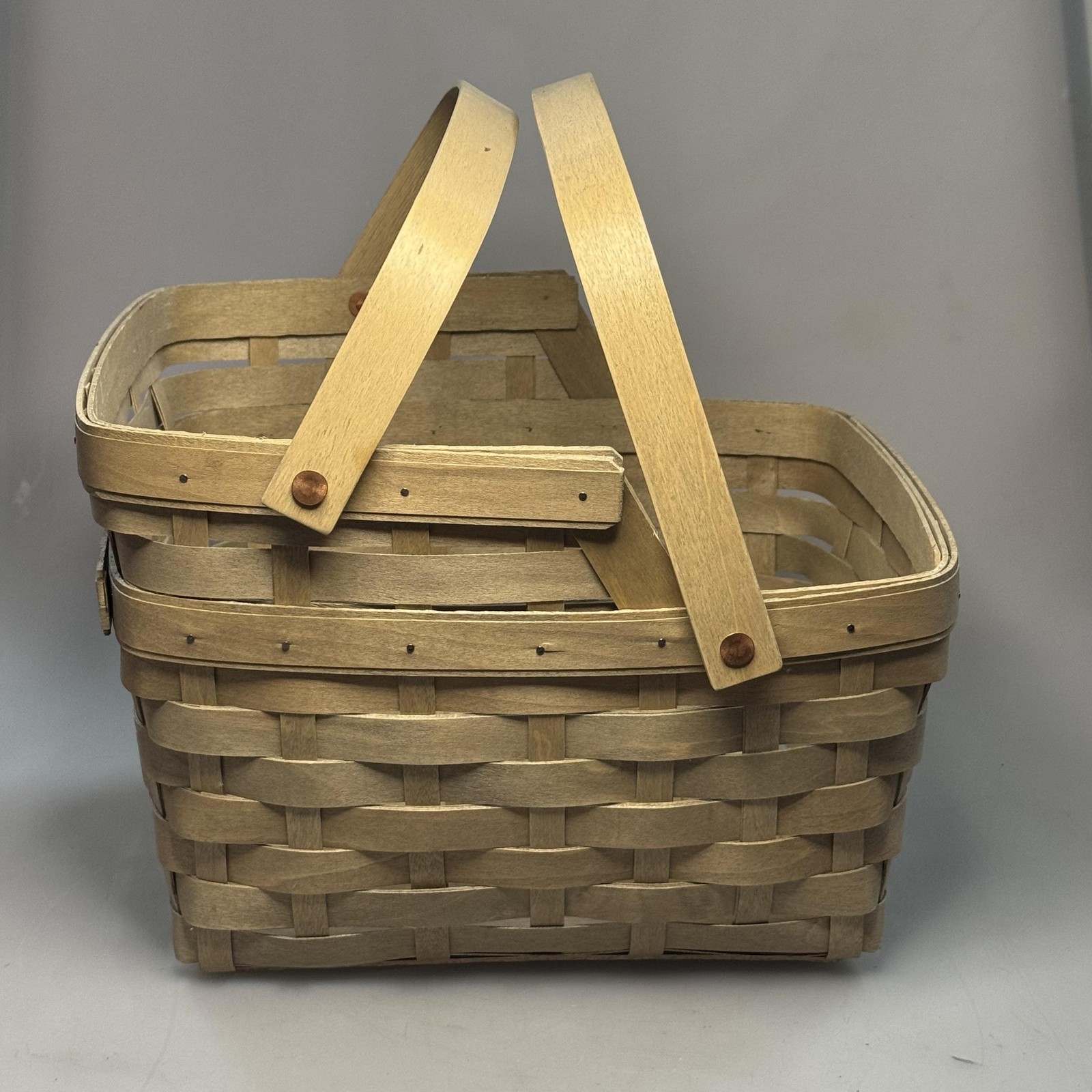 Longaberger Anthropologie Picnic Basket Large Woven Wood Double Handle 9x12x8