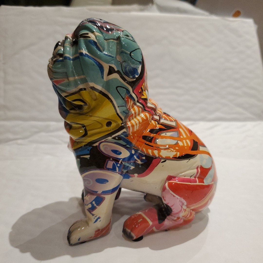 Large Creativity Art Modern Colorful Pet Bulldog Statue Graffiti Office
