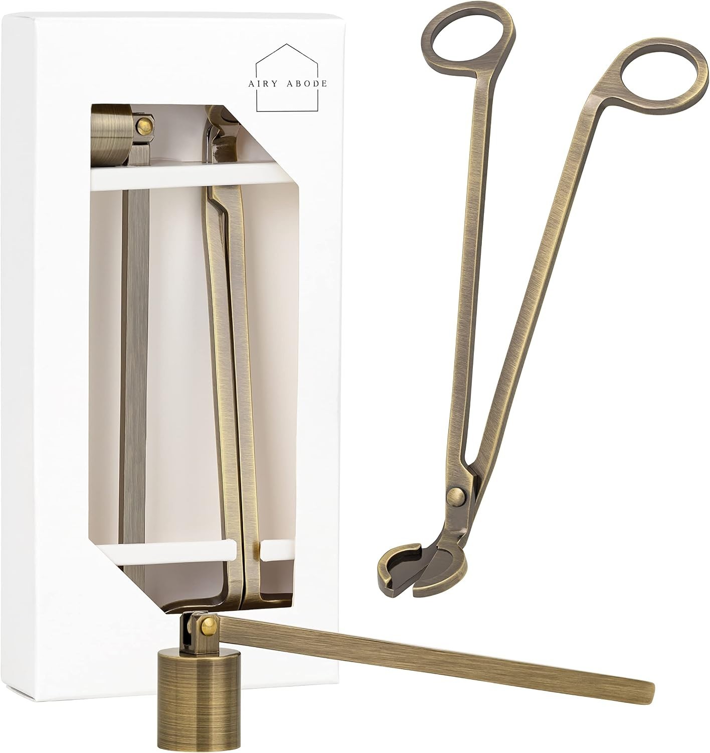 Airy Abode Brushed Gold Candle Wick Trimmer & Snuffer Set Stainless Steel Gift