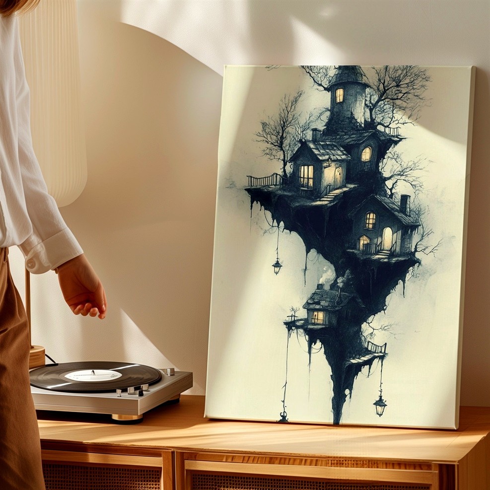 Wall Art Gothic Haunted Treehouse Print Dark Fantasy Floating House Poster Print