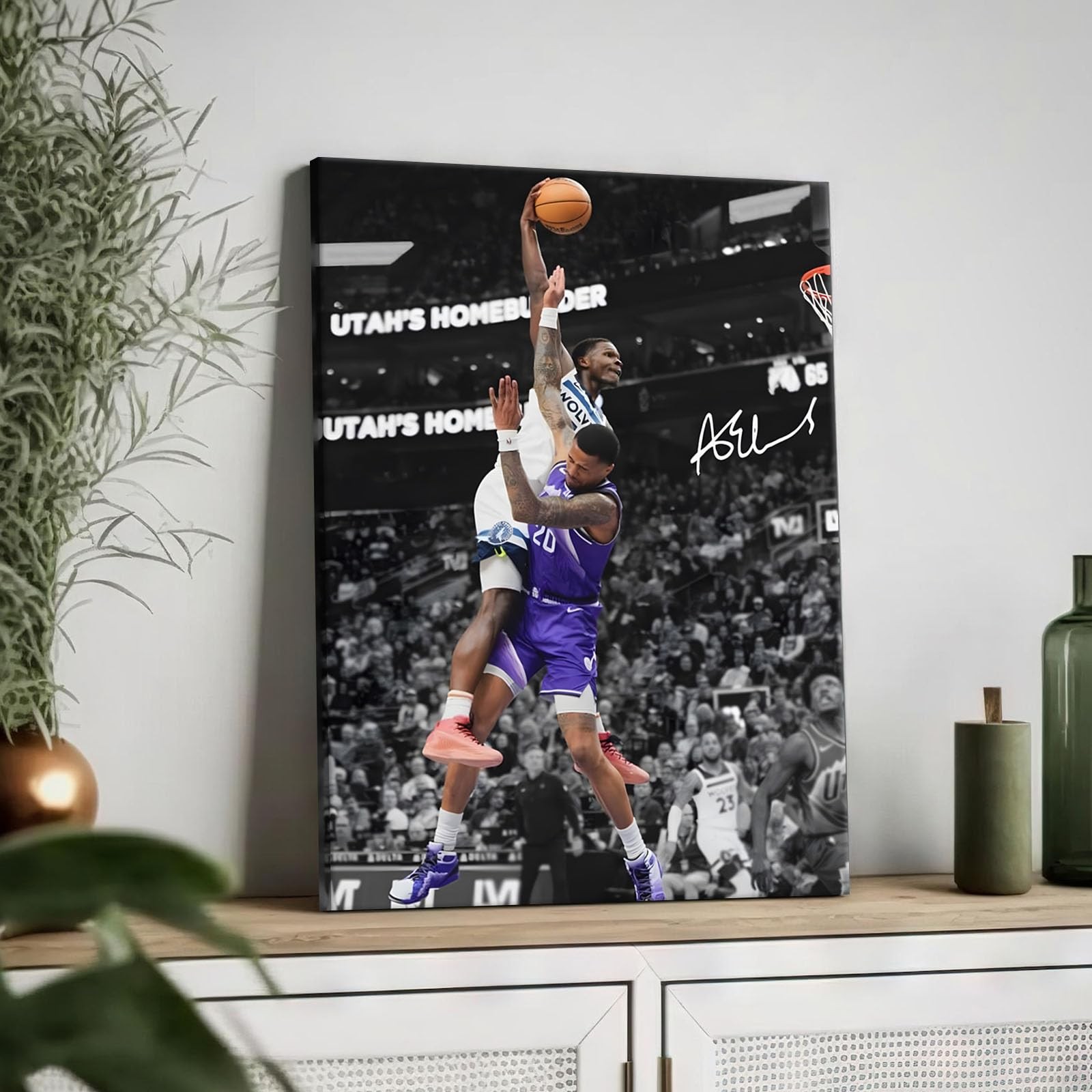 Basketball Canvas Wall Art, Exciting Anthony Edwards Dunk Print Poster for Be…