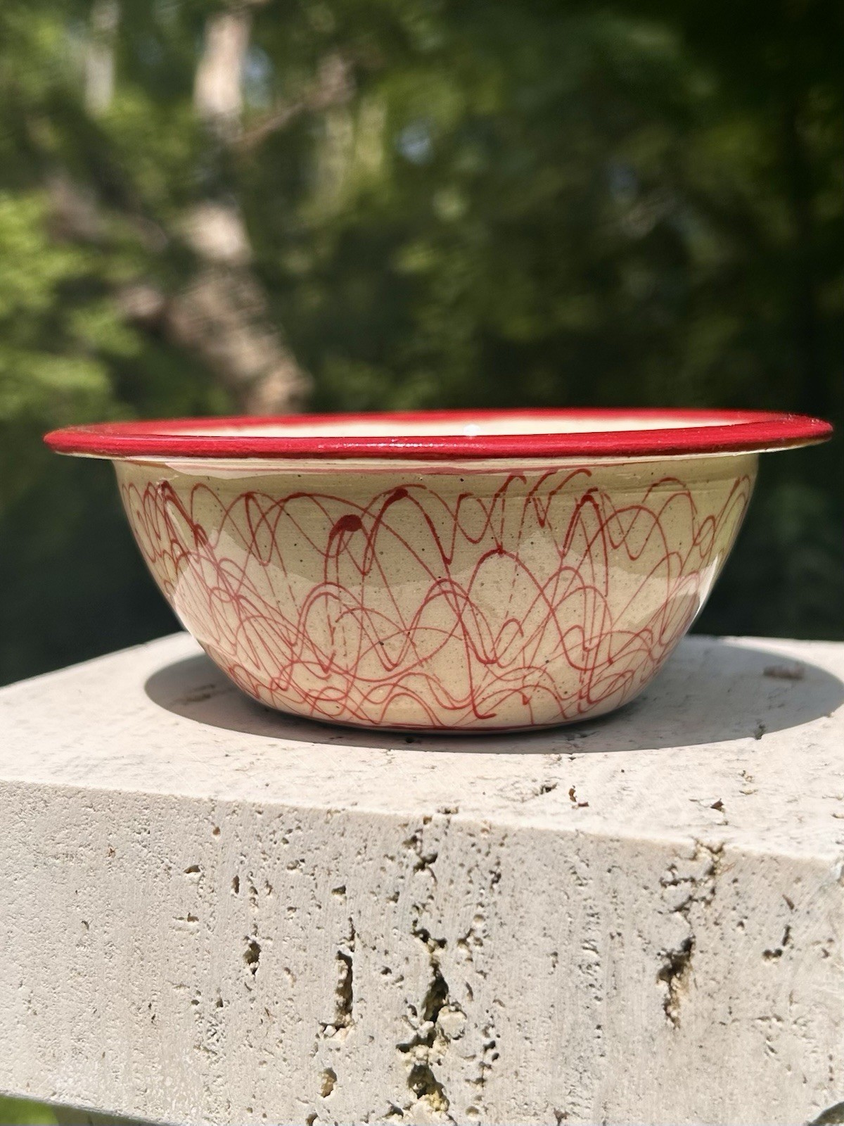 Handmade Ceramic Bowls with Underglaze Design Set of 2 Blue and Red New