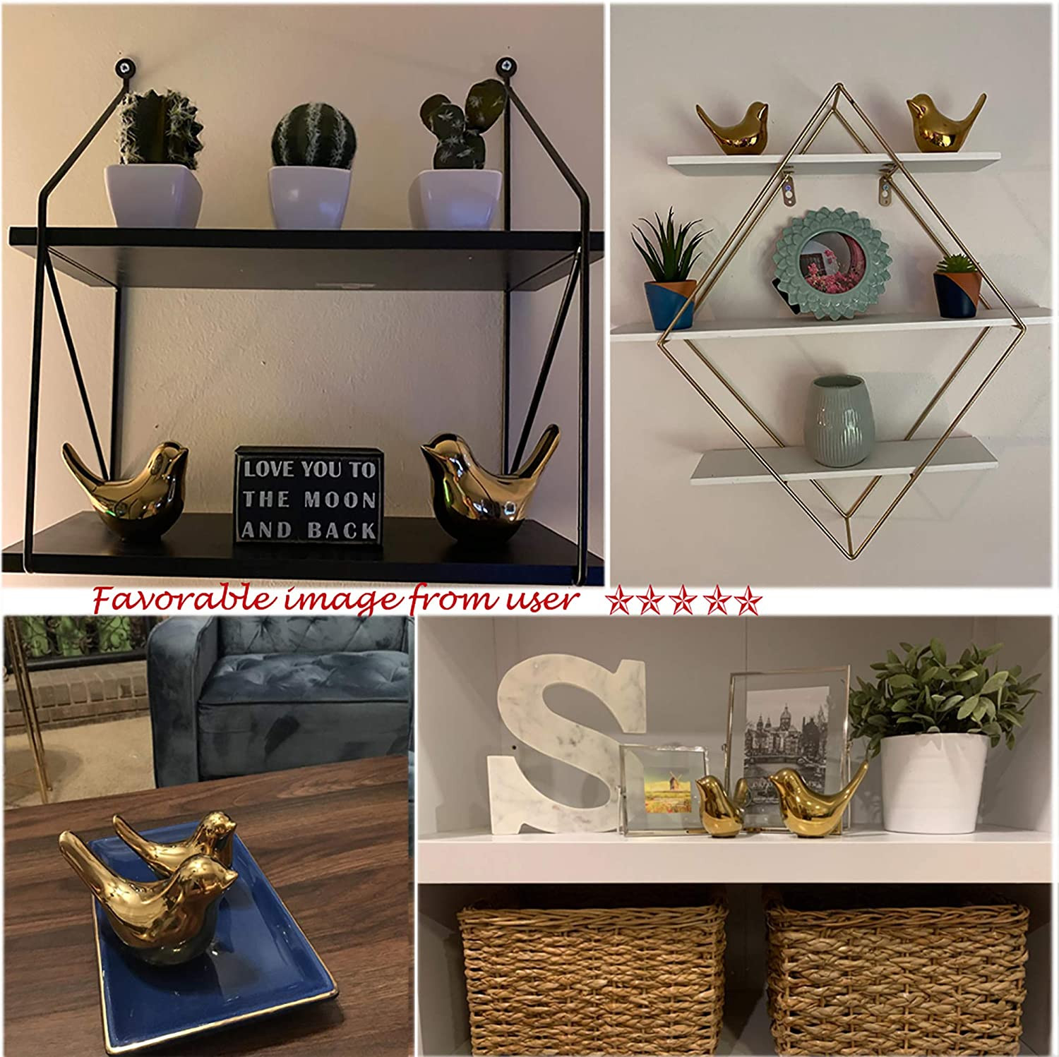 Small Birds Statues Gold Home Decor Modern Style Figurine Decorative Ornaments f