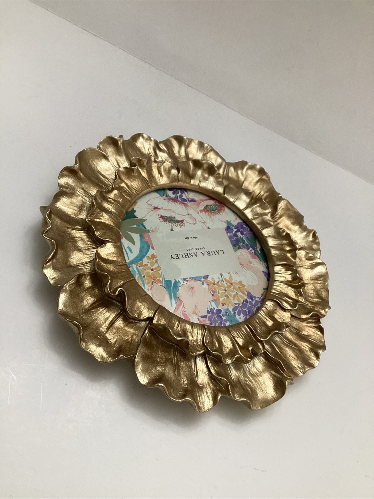 Laura Ashley Golden Round Flower Accent Picture Frame Fits 4’’x 4’’ Photo