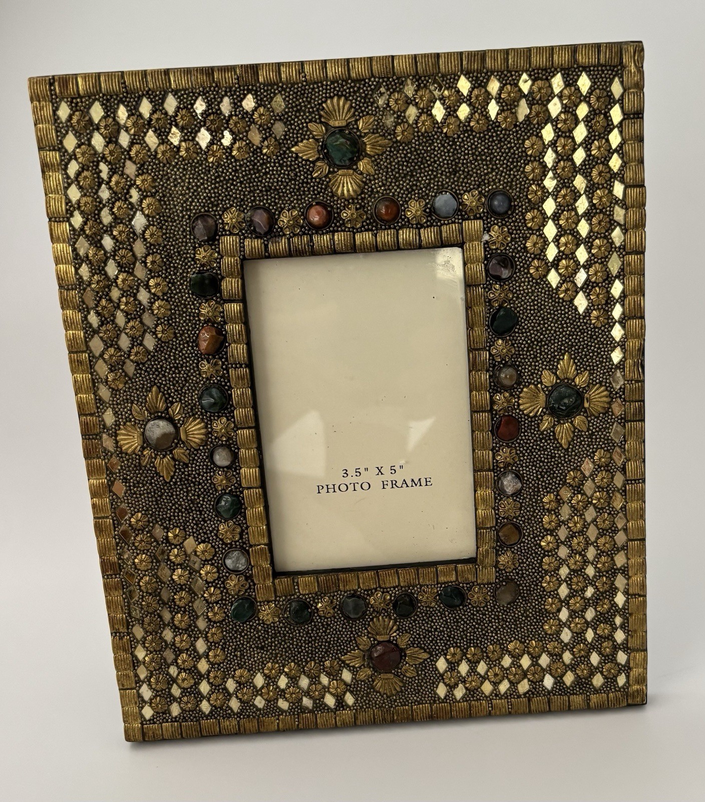 Ornate Made In India Jeweled Mosaic Photo Frame 3.5×5 Boho Moroccan Decor