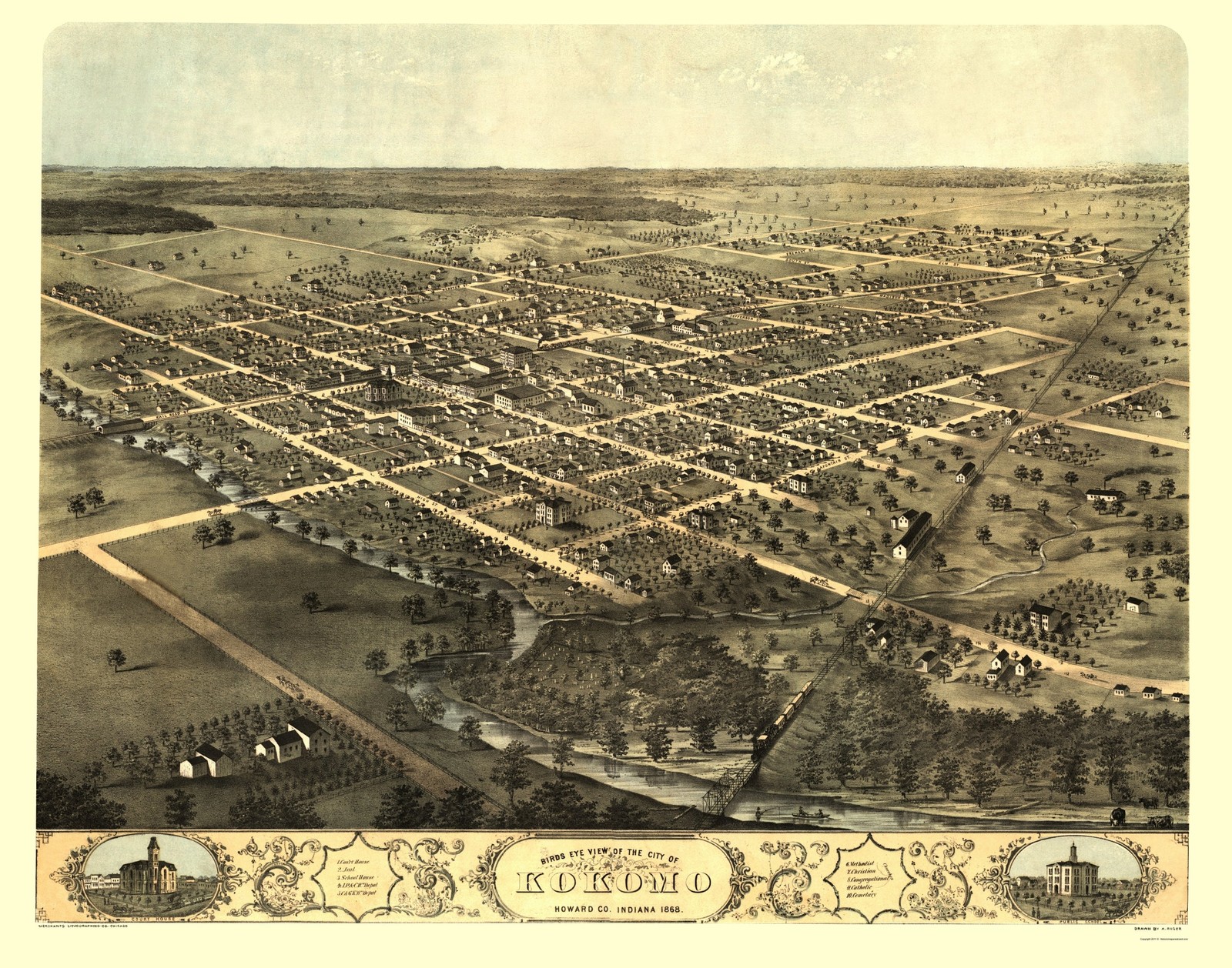 Historic Panoramic View – Kokomo Indiana – Ruger 1868 – Vintage Wall Art
