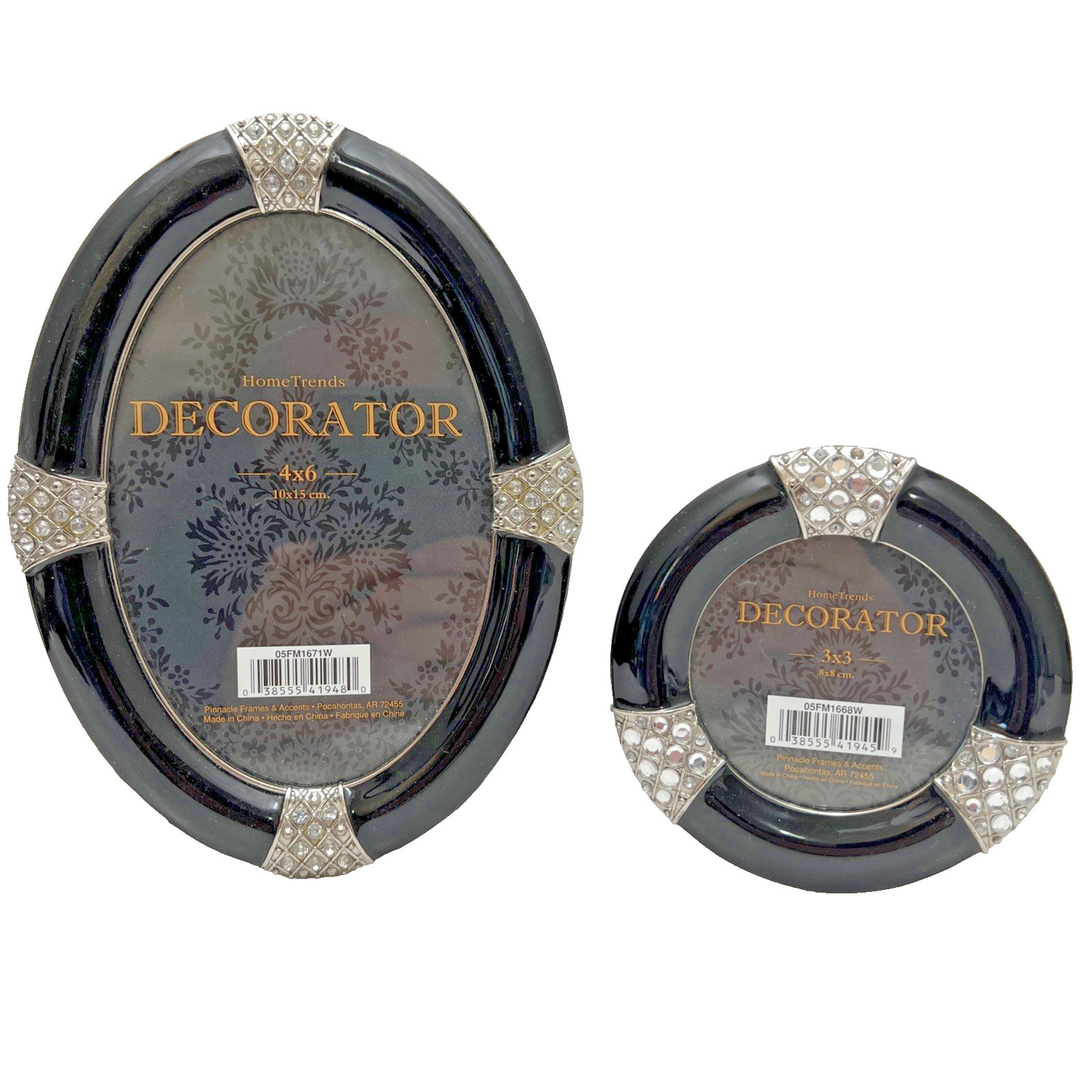 Home Trends Decorator lot 2 3&Prime;x3&Prime; 4&Prime;x6&Prime; Black Enamel & Rhinestone Picture Frames