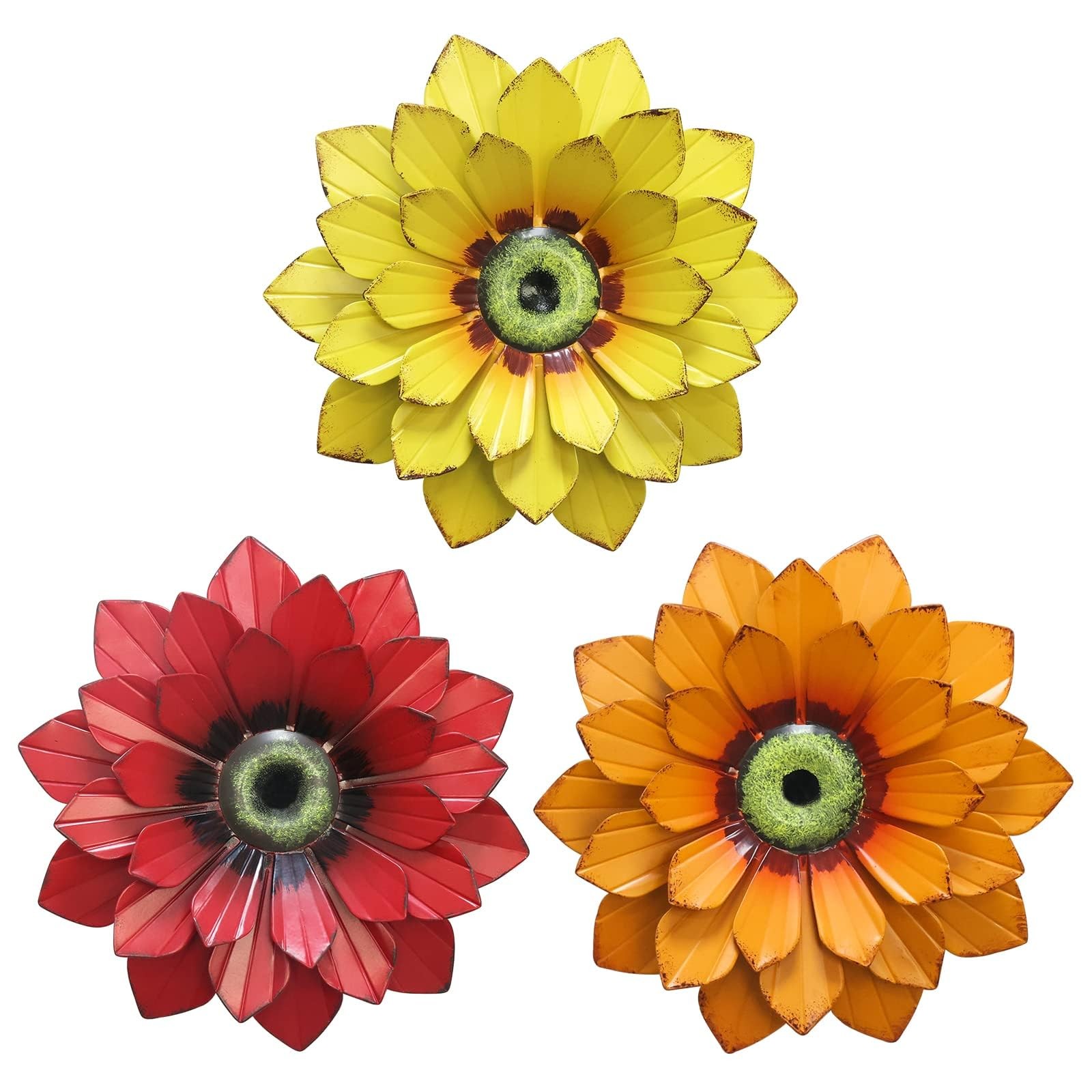 Metal Flower Wall Decor – 3 Pcs Outdoor Wall Art Backyard Decorations Spring