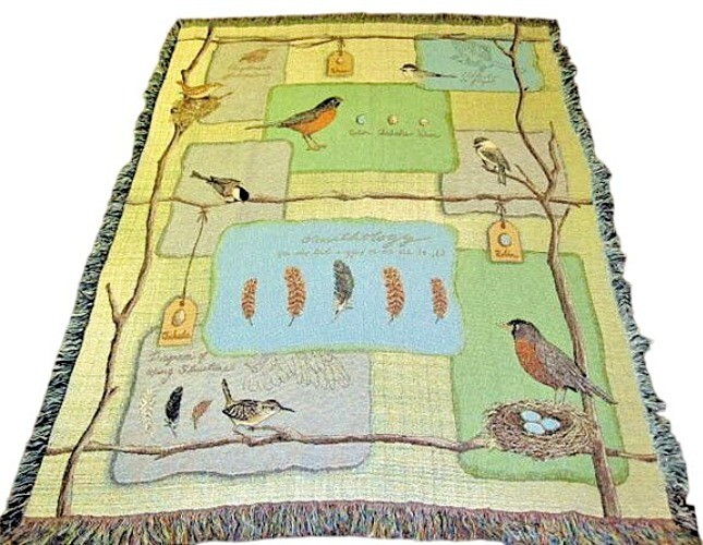 Nesting Birds Ornithology Bird Lovers Cotton Tapestry Afghan Throw