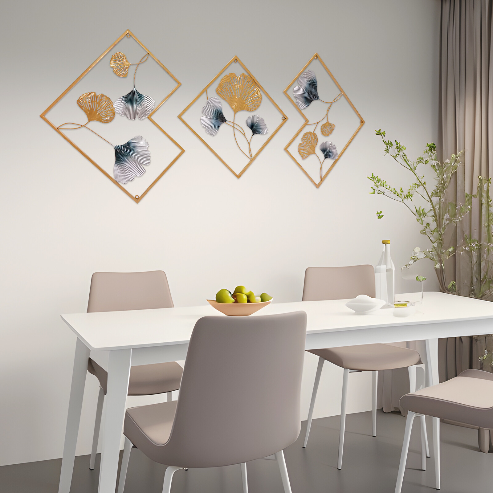 Gold Set of 3 Ginkgo Wall Art Hanging Sculpture Home Art Decor 164*2*70.5cm NEW