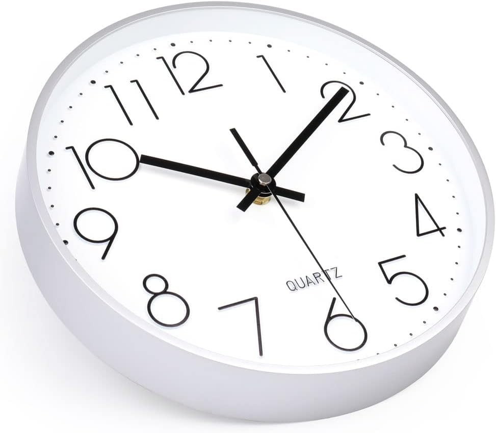 Silent 10 Inch Quartz Wall Clock – Elegant Silver Design for Home & Office