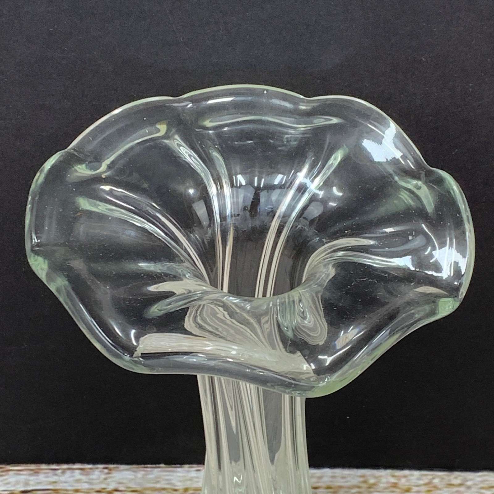 Clear Glass Fluted Trumpet Art Vase Ribbed Swirl Ruffled Rim Decor Vintage
