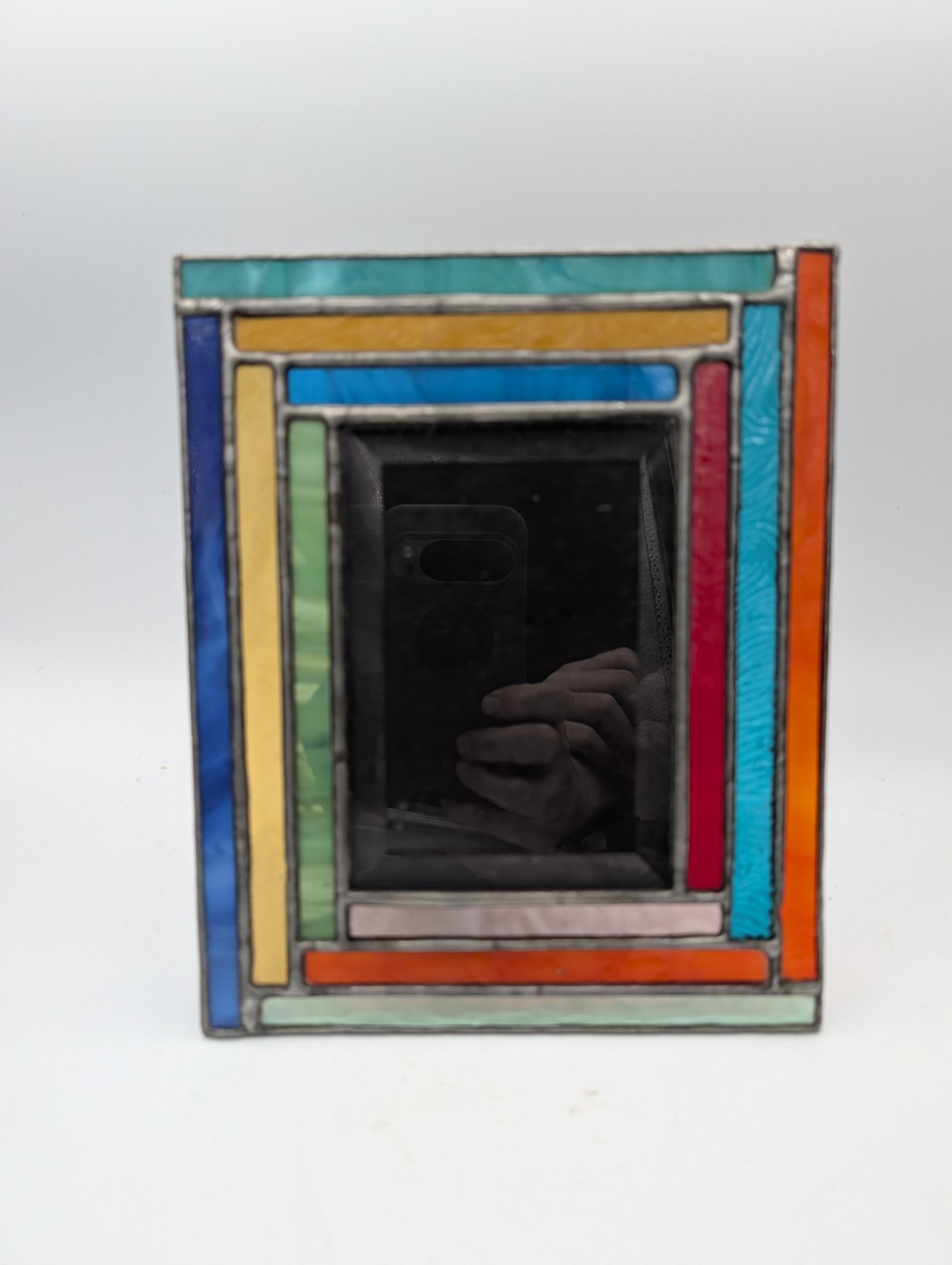 Vintage Geometric Rainbow Leaded Stained Glass Picture Frame 8X6&Prime; (5×3.5&Prime; Photo)