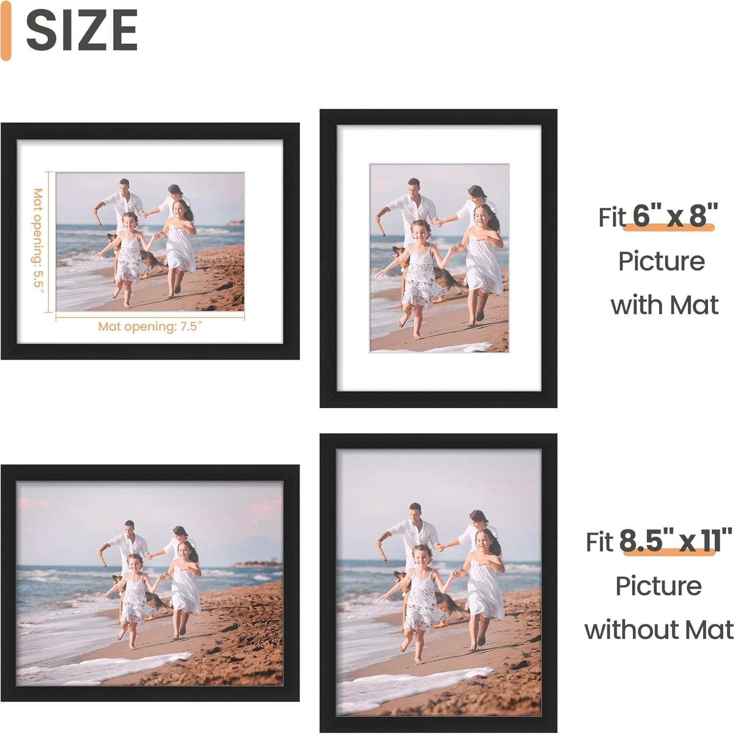 upsimples 8.5 x 11in Picture Frame, Display Pictures 6×8 with Mat, 1 Pack, Black