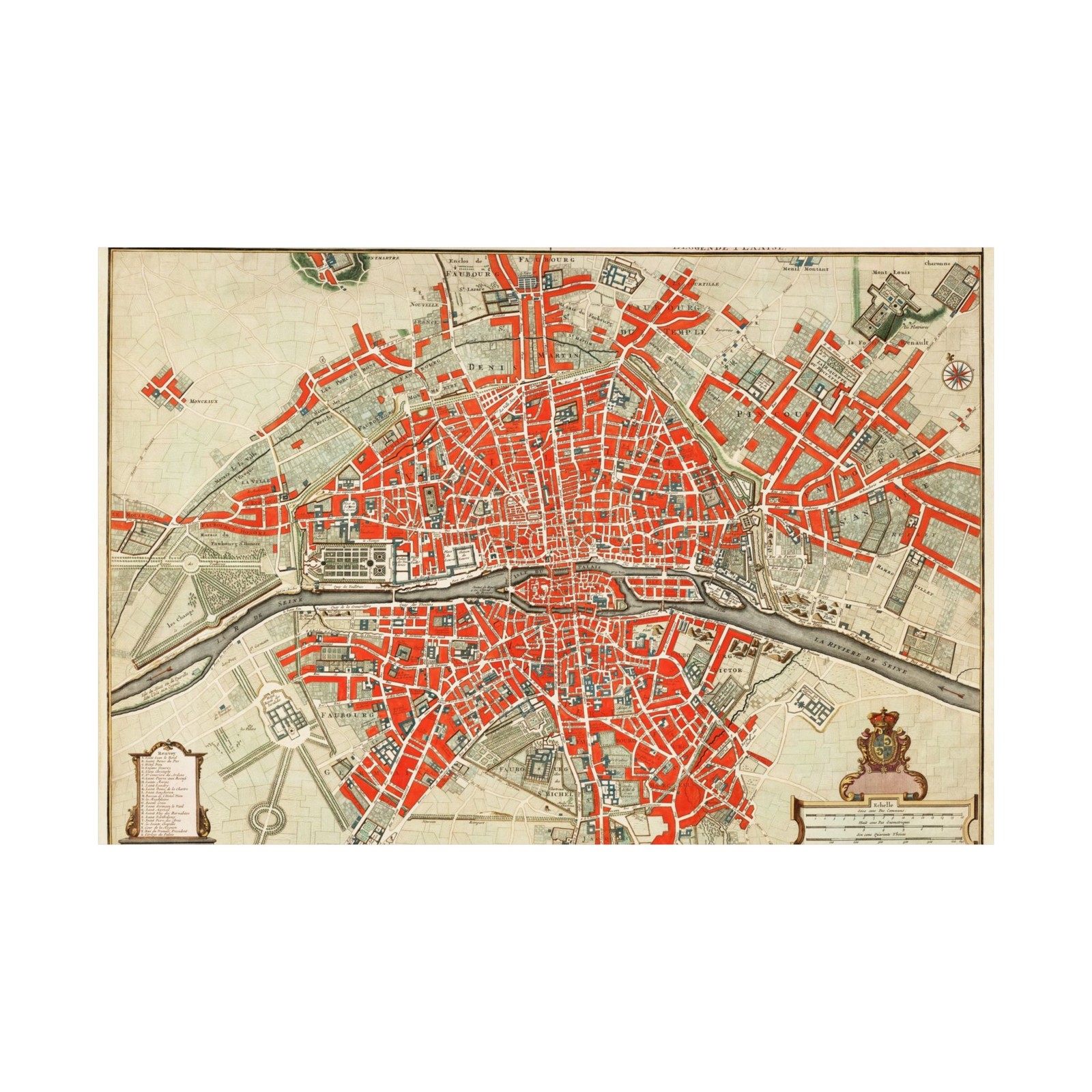 Vintage Map of Paris by Guillaume Delisle Wall Art Decor Historical City Map
