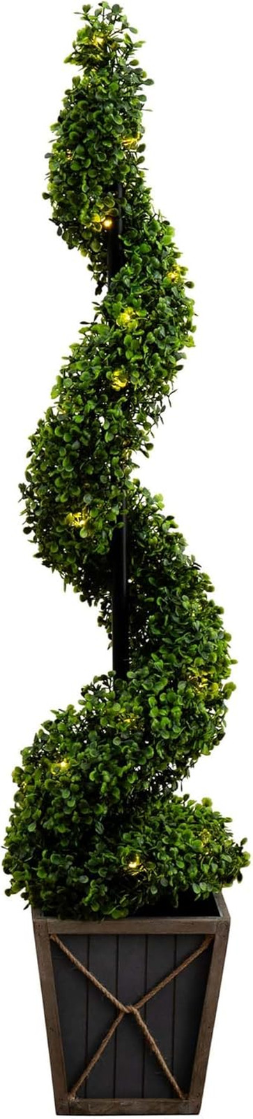 LED-Illuminated 45&Prime; UV Resistant Artificial Boxwood Spiral Topiary Tree