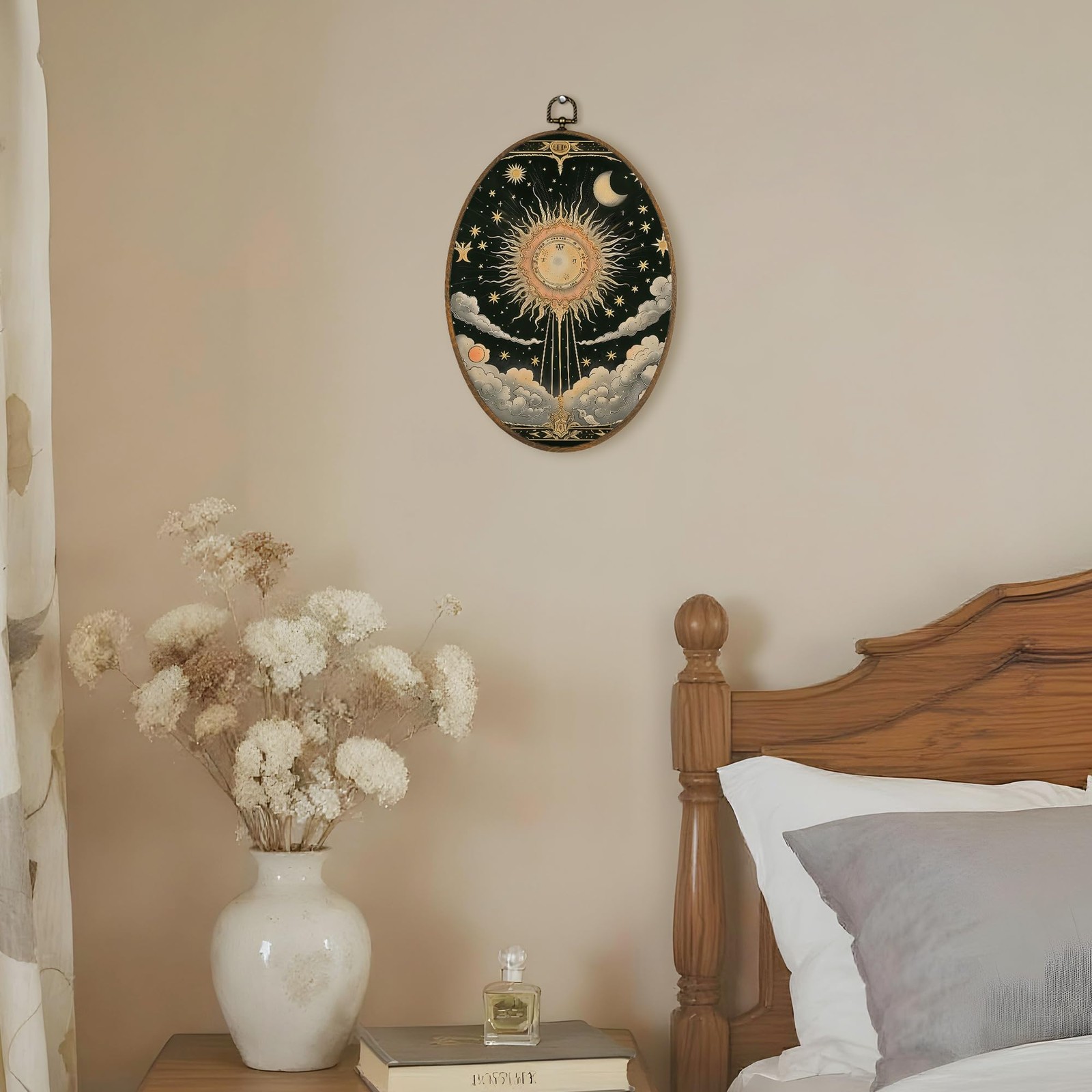 LKETW Boho Celestial Sun Moon Oval Wall Art Decor, Whimsical Witchy Astronomy…