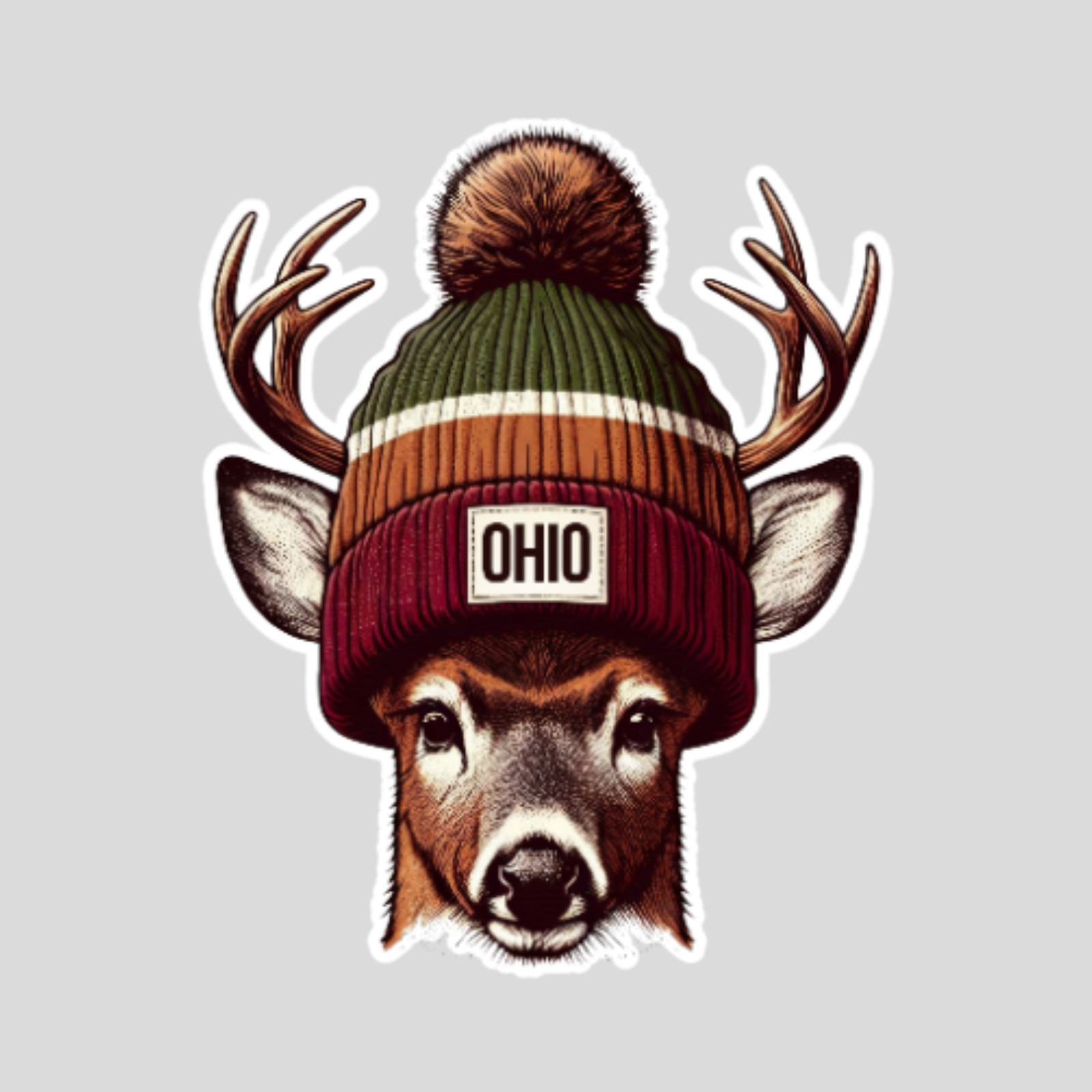 Ohio Sticker Vinyl Decal Deer Buck Beanie Hat Funny Wildlife Rustic Animal
